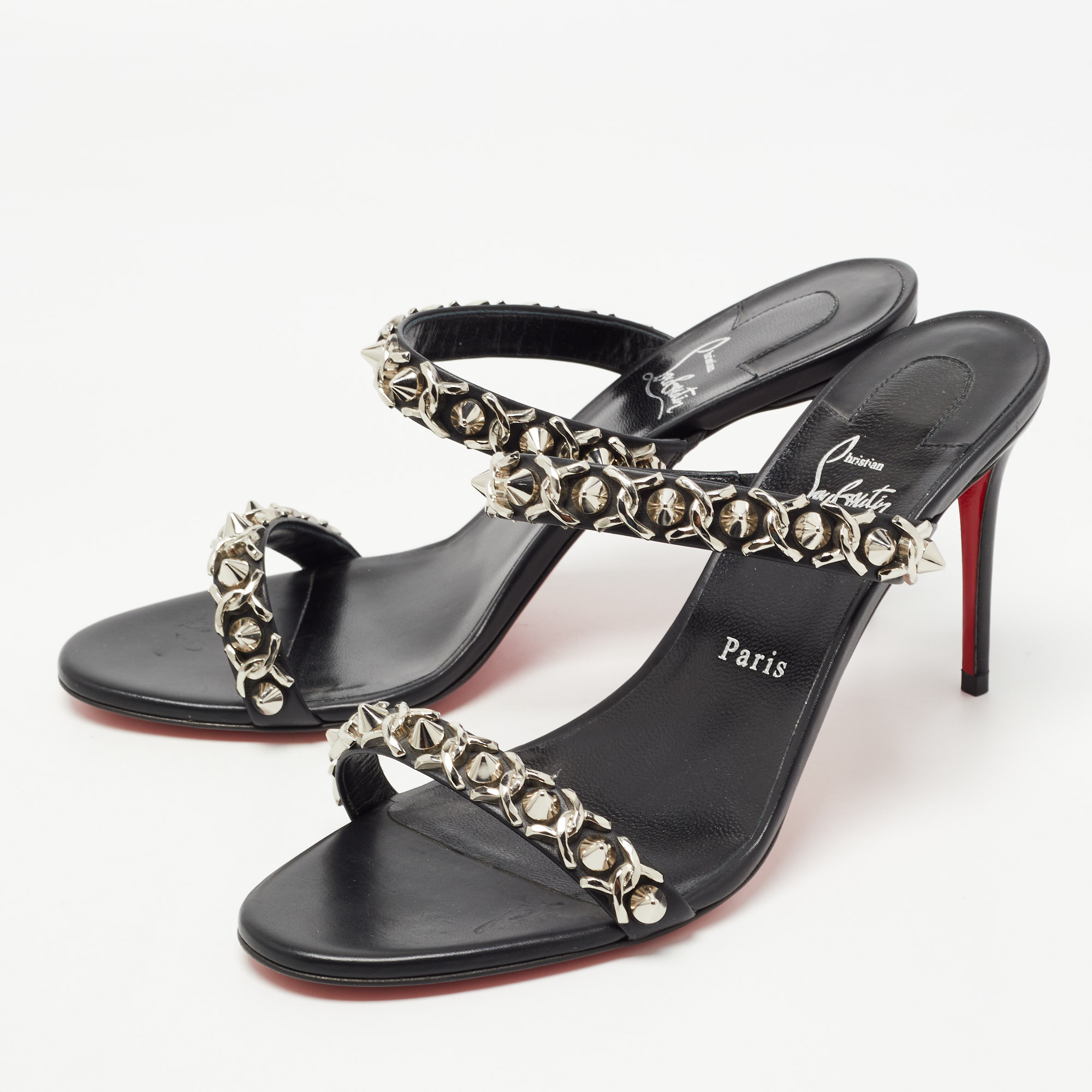 

Christian Louboutin Black Leather Just Chain Sandals Size