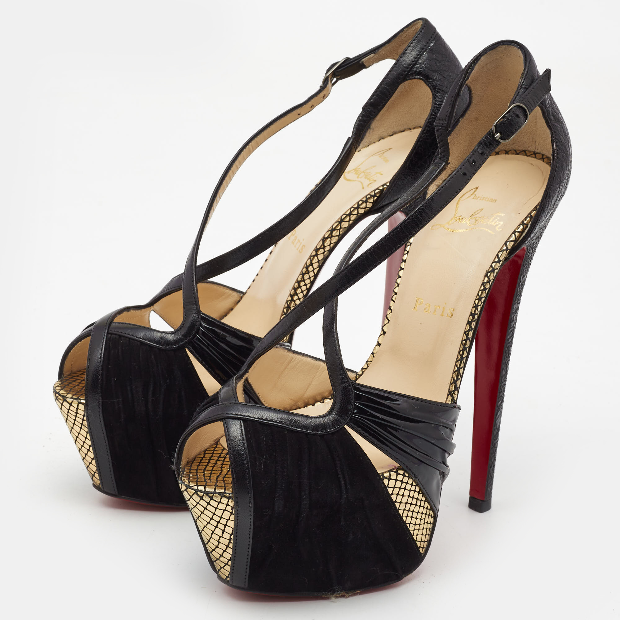 

Christian Louboutin Black Patent Leather and Suede Divinoche Platform Pumps Size