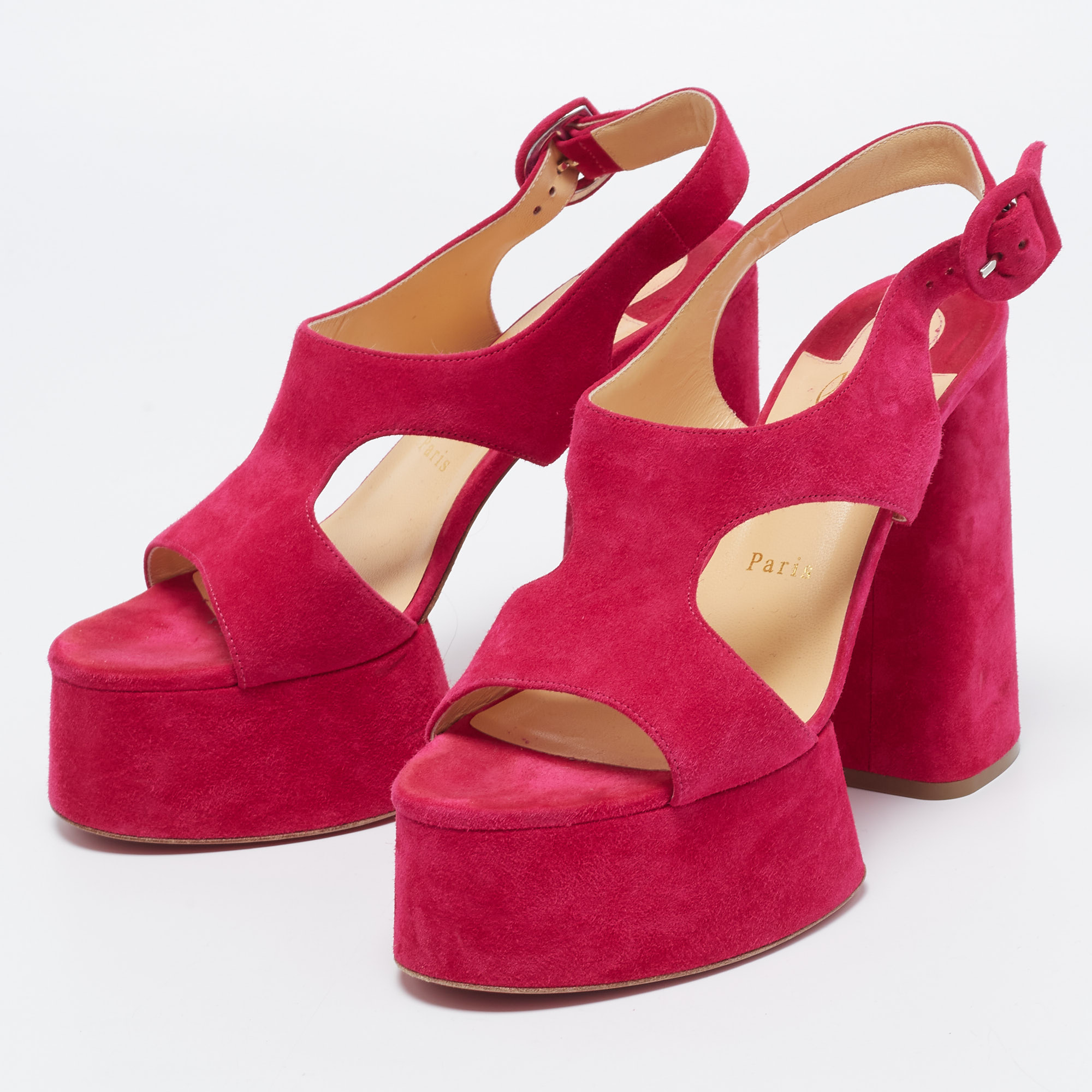 

Christian Louboutin Pink Suede Foolish Sandals Size