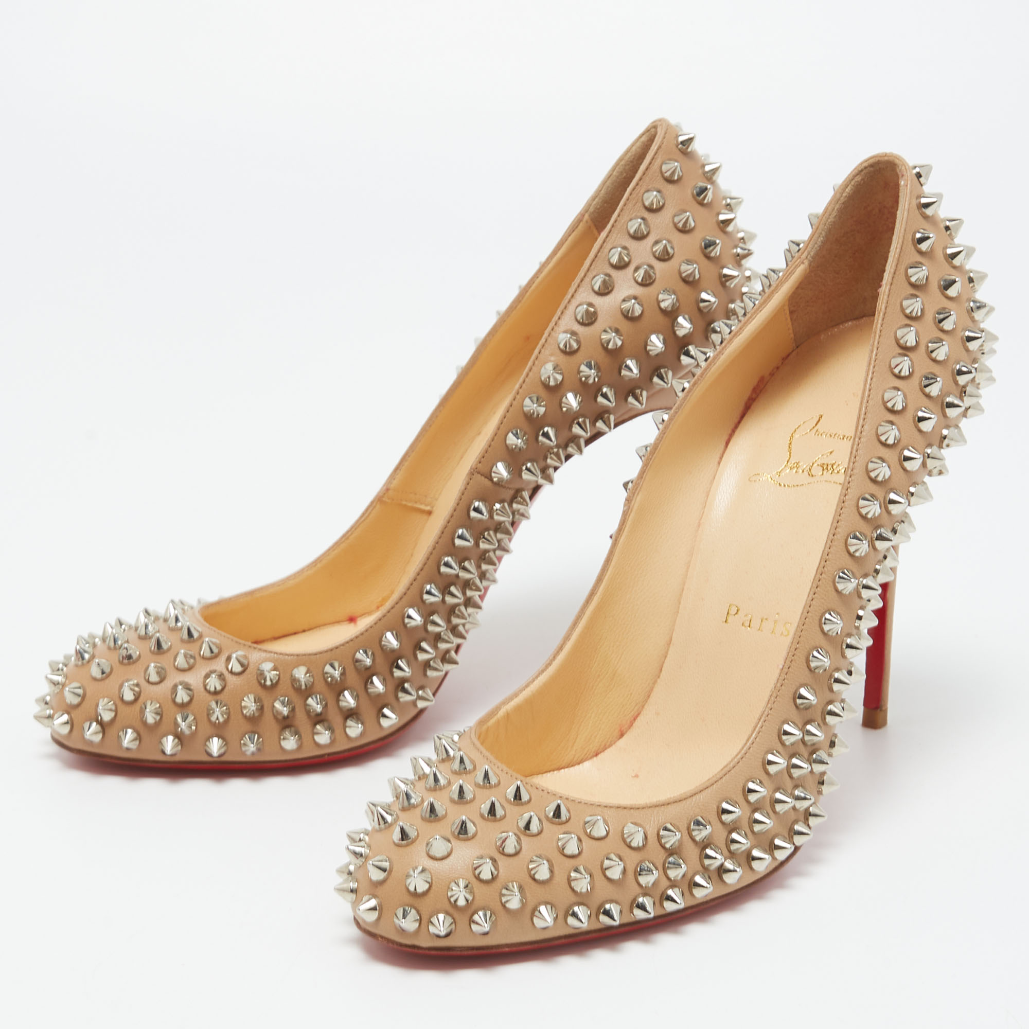 

Christian Louboutin Beige Leather Fifi Spikes Pumps Size