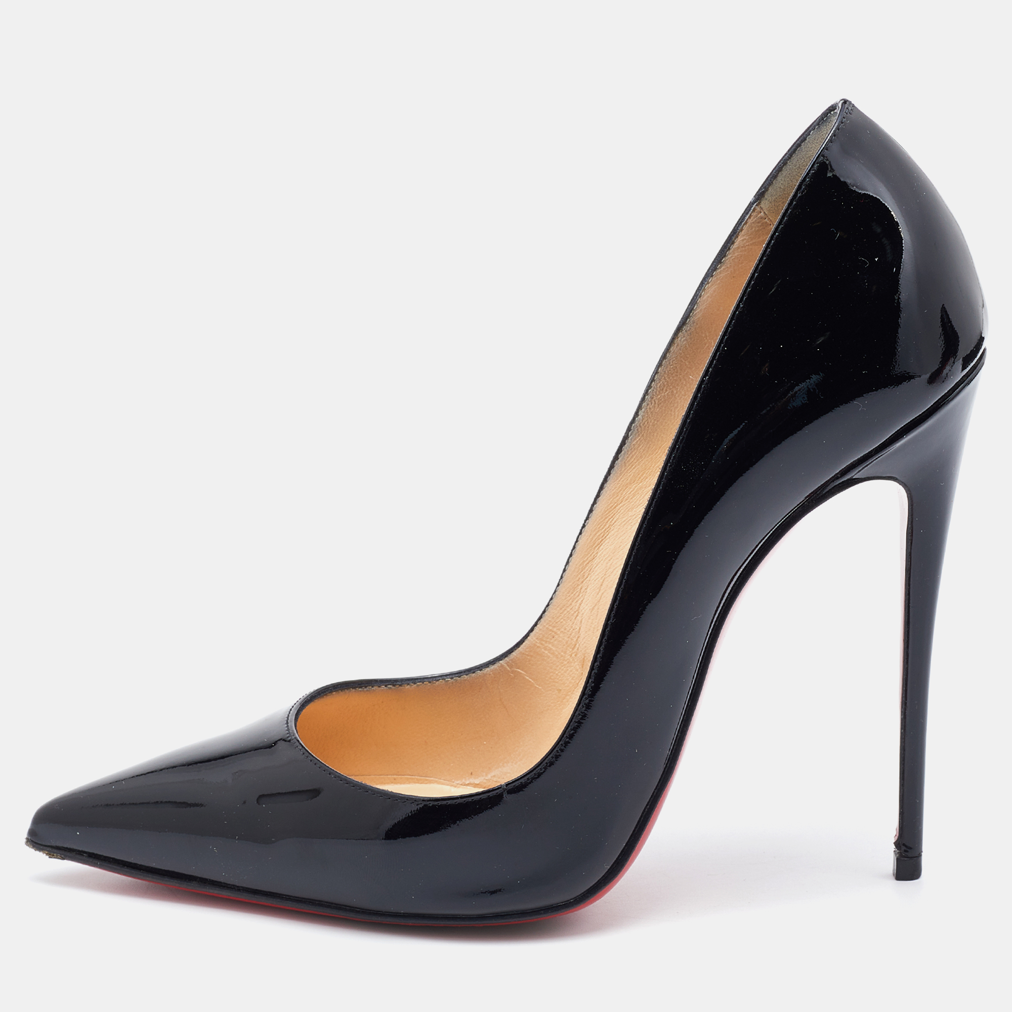 Pre-owned Christian Louboutin Black Patent Leather So Kate Pointed Toe Pumps Size 38.5