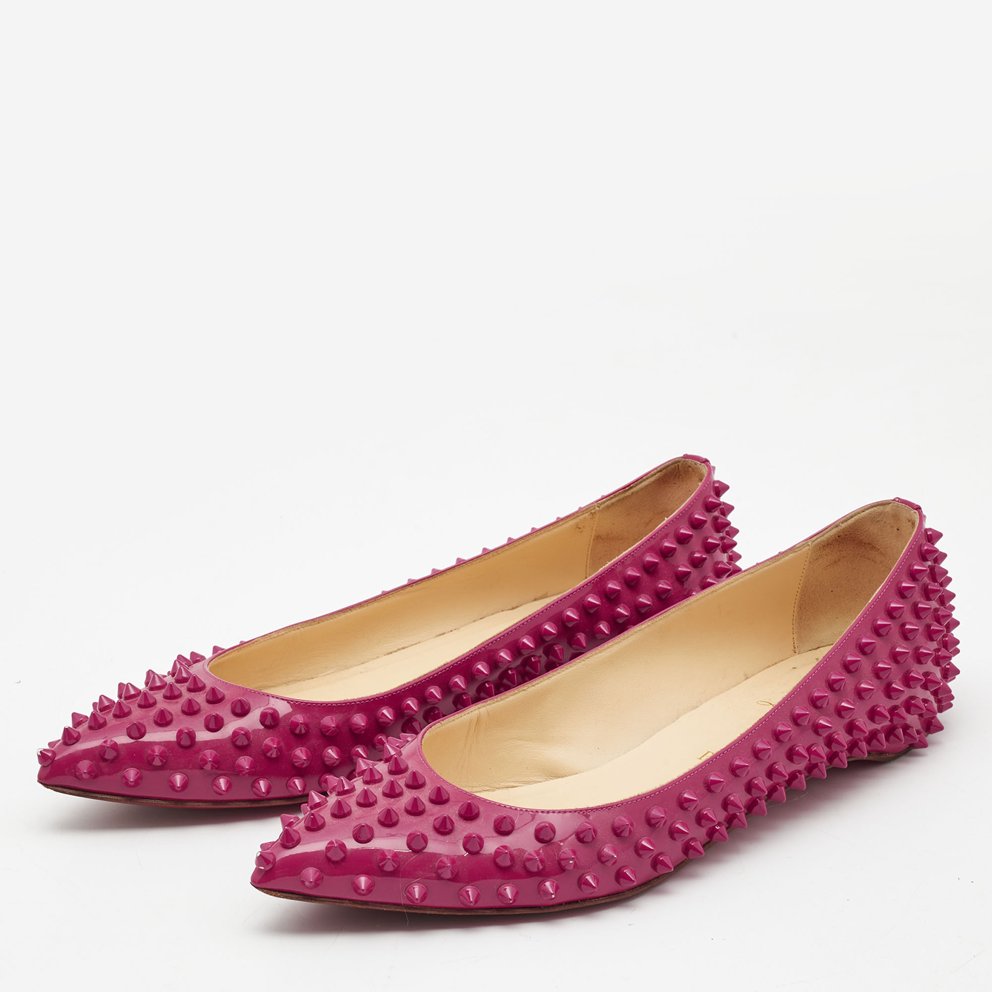

Christian Louboutin Pink Patent Leather Pigalle Spikes Ballet Flats Size