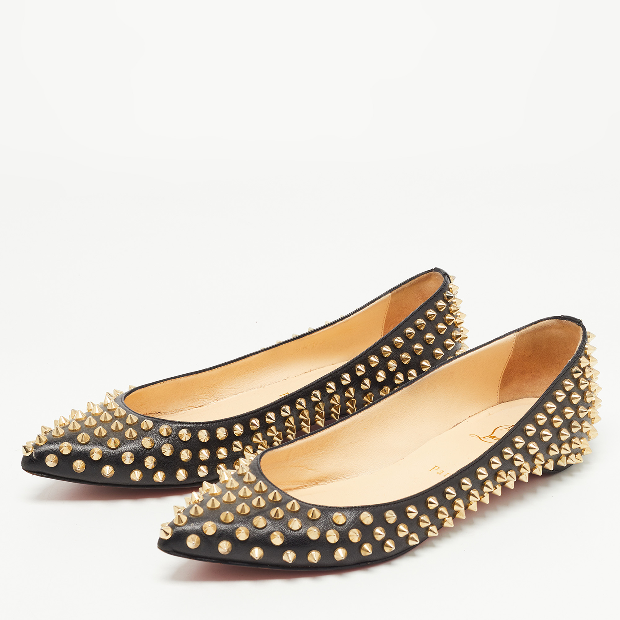 

Christian Louboutin Black Leather Pigalle Spikes Ballet Flats Size