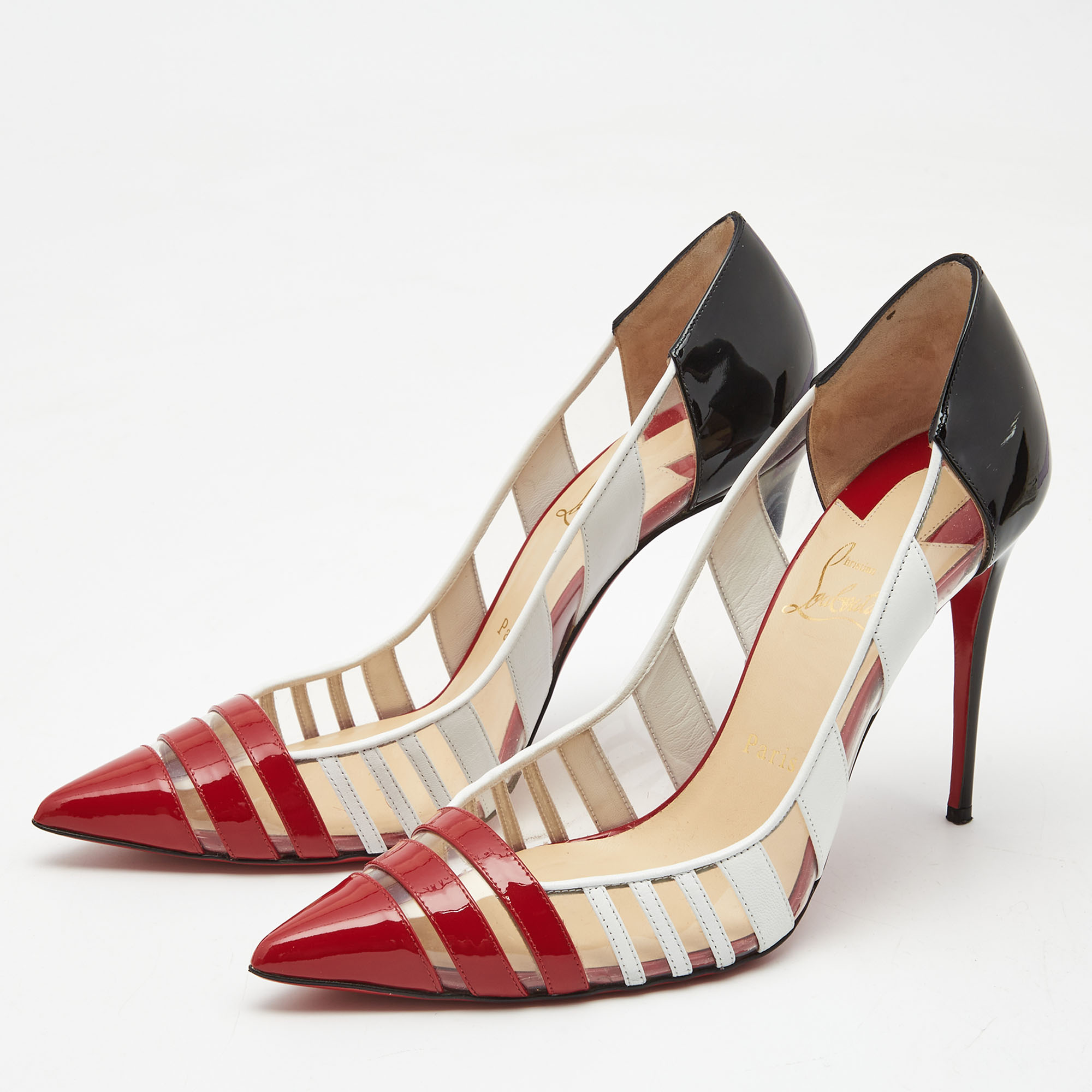 

Christian Louboutin Tricolor Patent, Leather and PVC Bandy Pumps Size, Red