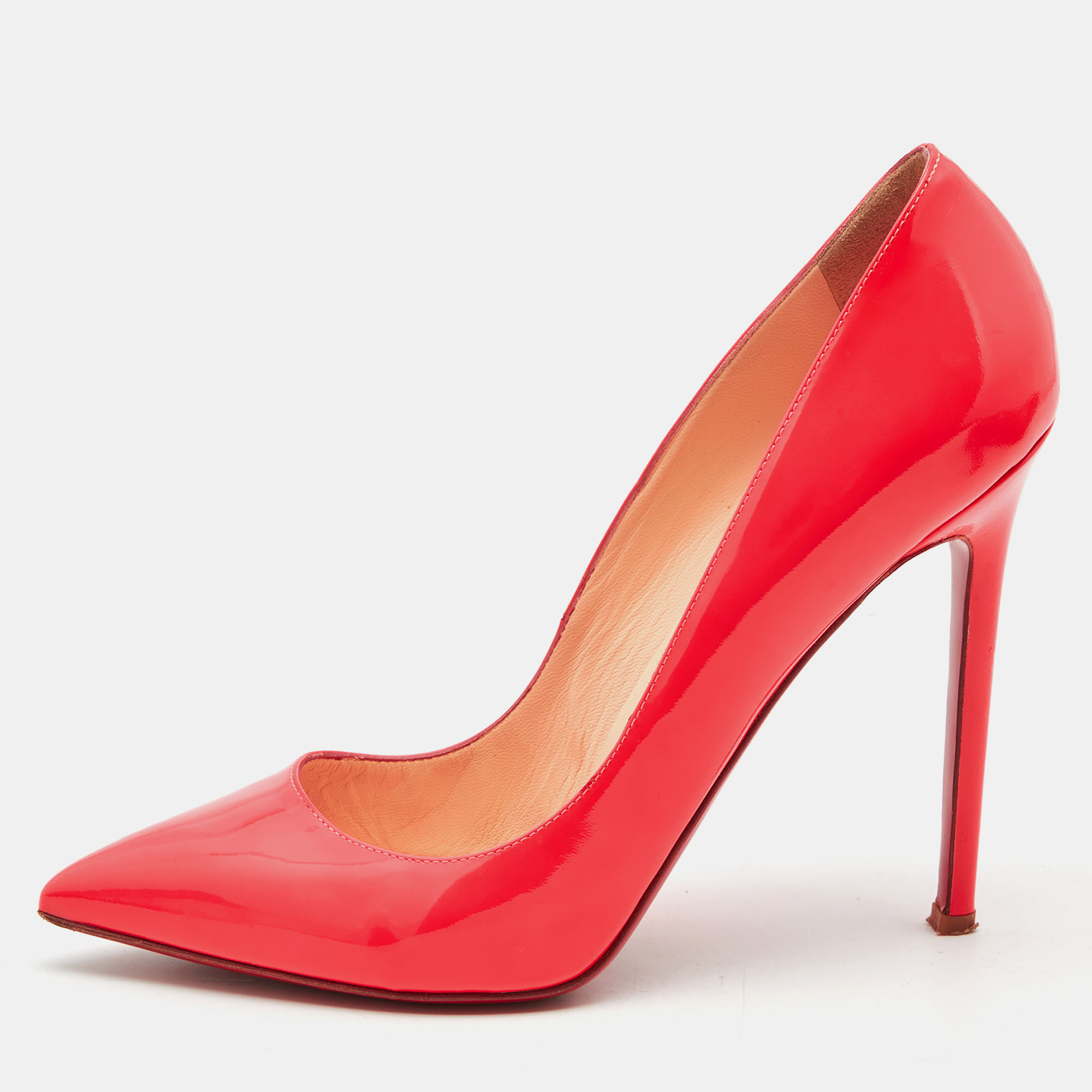 

Christian Louboutin Neon Coral Patent Leather So Kate Pointed Toe Pumps Size, Orange