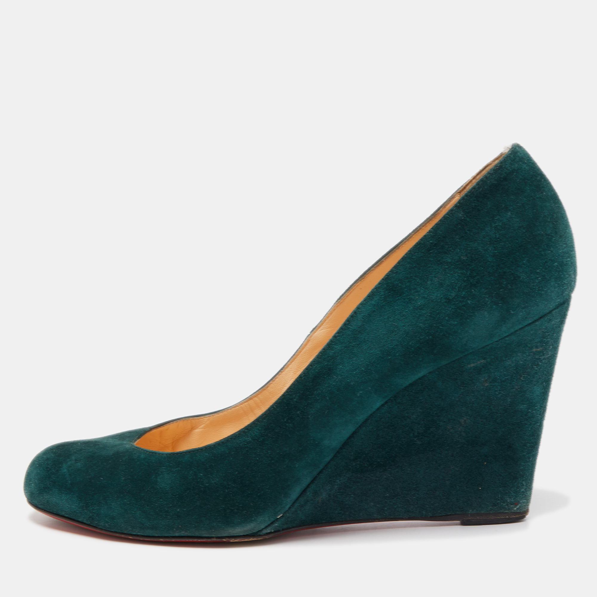 Pre-owned Christian Louboutin Dark Green Suede Ronron Zeppa Pumps Size 40.5