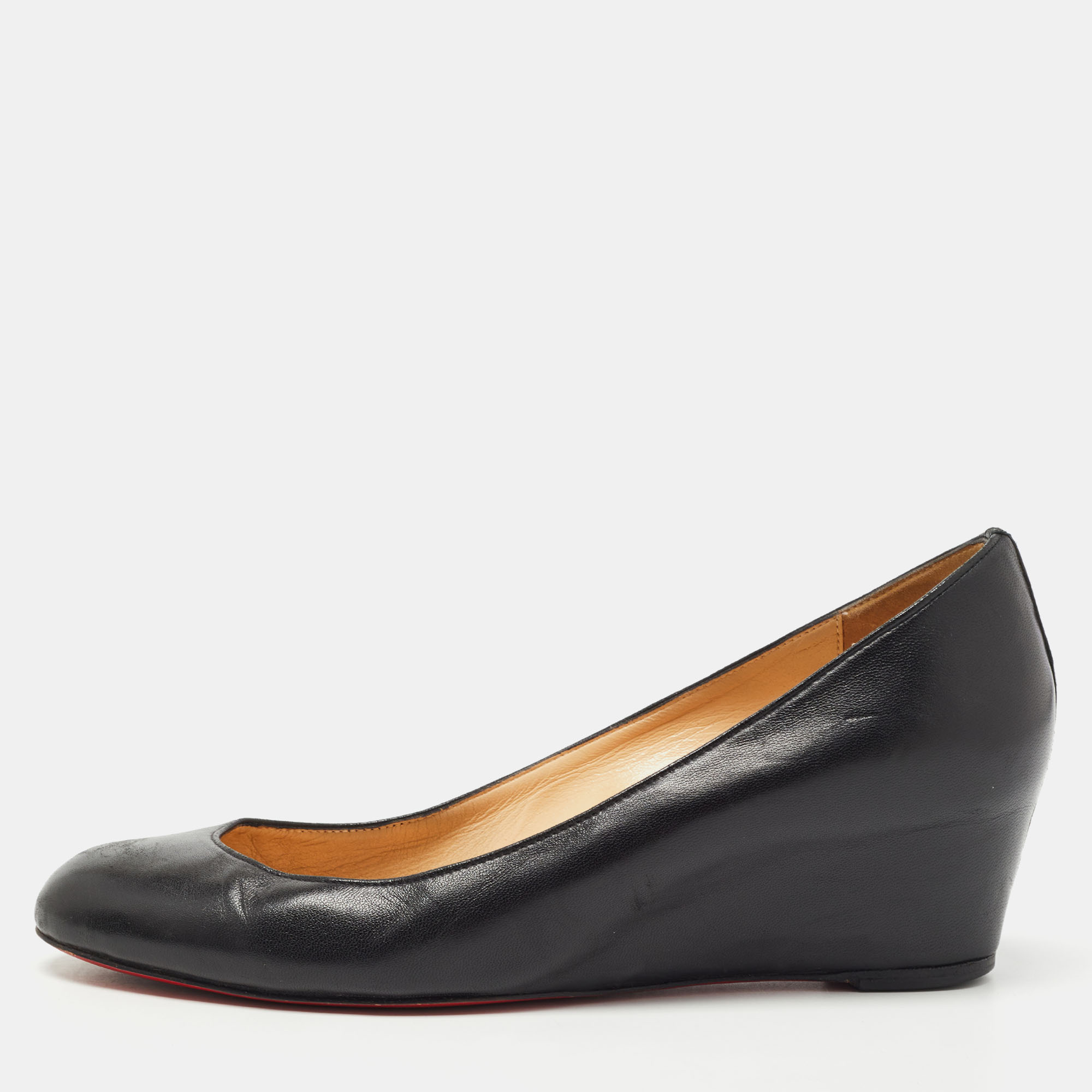 

Christian Louboutin Black Leather RonRon Zeppa Pumps Size