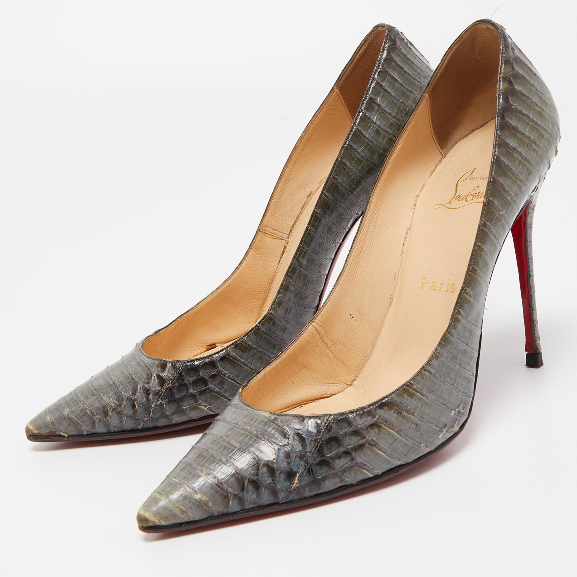 

Christian Louboutin Grey/Green Python Leather Kate Pumps Size