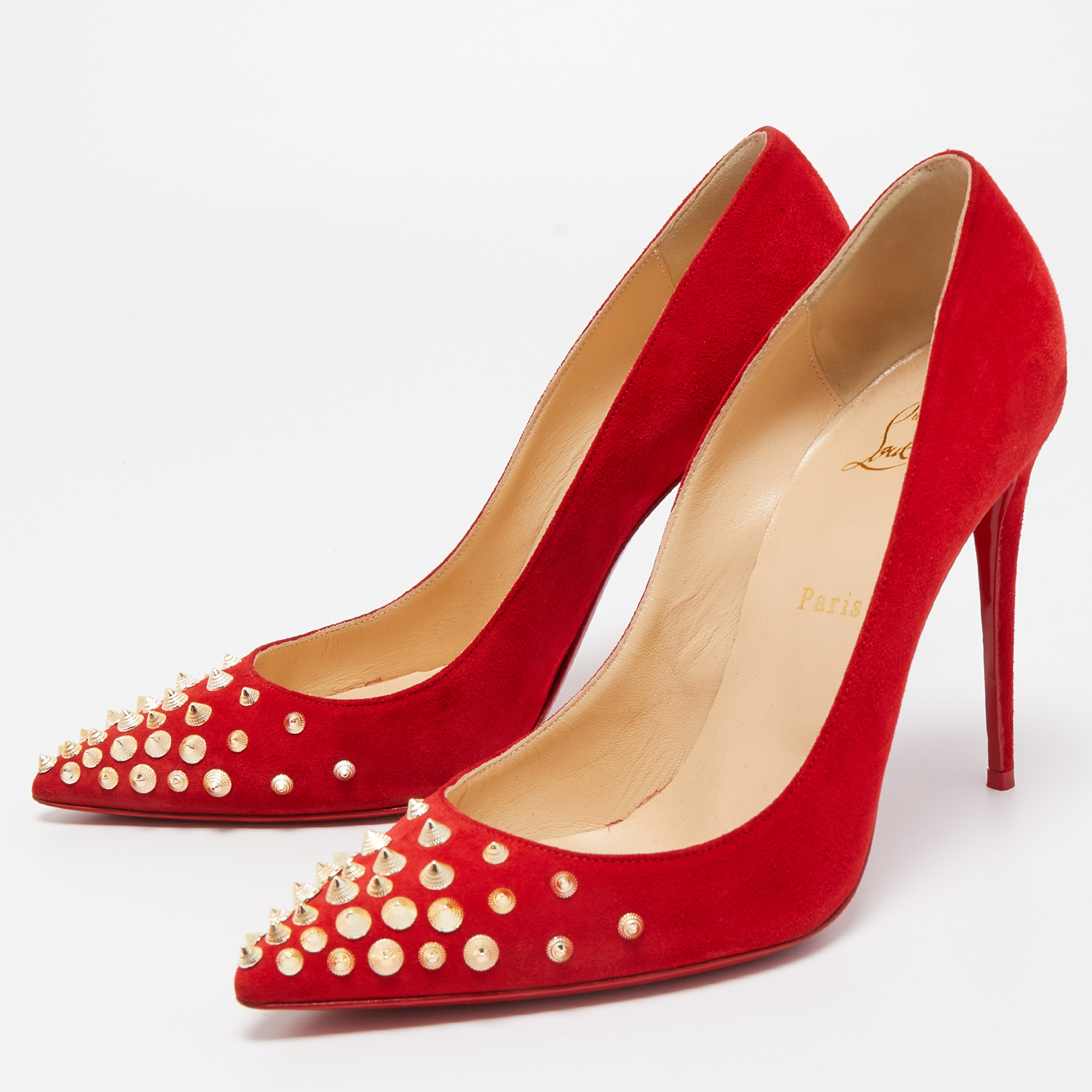 

Christian Louboutin Red Suede Spikyshell Pumps Size