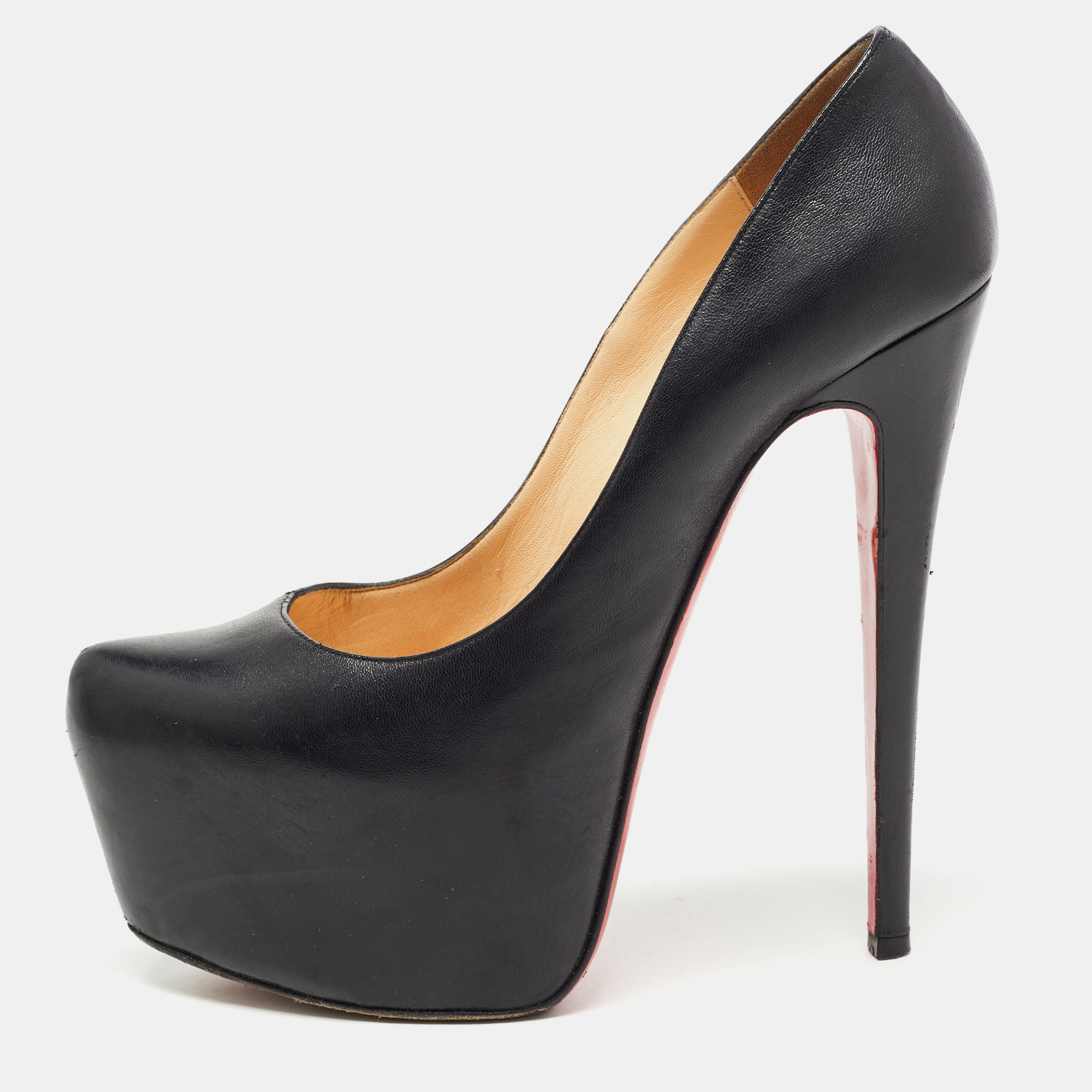 Pre-owned Christian Louboutin Black Leather Daffodile Pumps Size 38