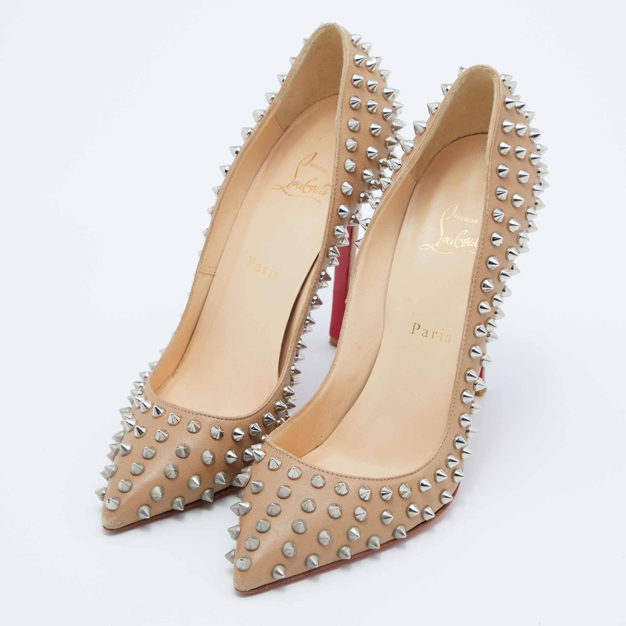 

Christian Louboutin Beige Leather Pigalle Spikes Pumps Size
