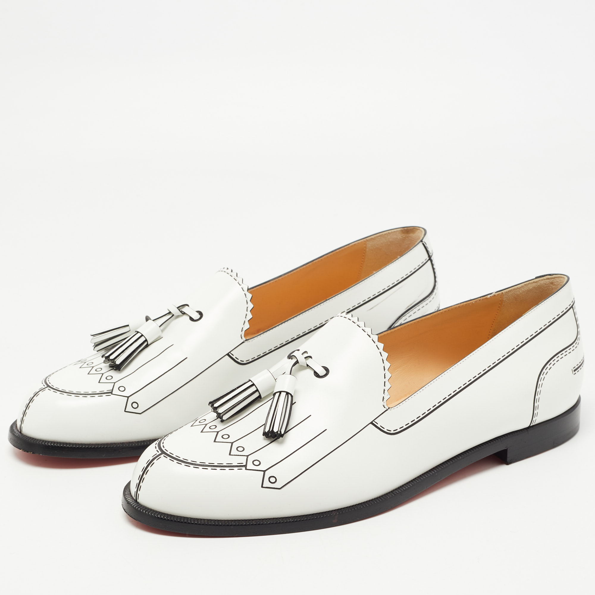 

Christian Louboutin White/Black Leather Trompinetta Loafers Size