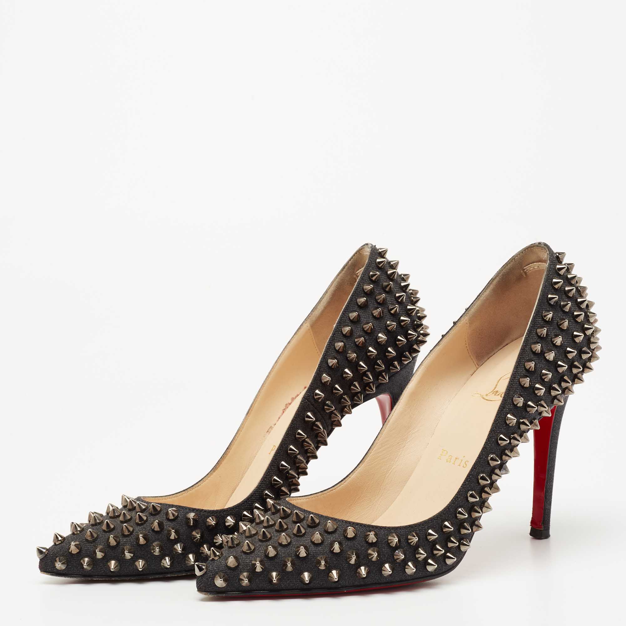 

Christian Louboutin Black Canvas Pigalle Follies Spikes Pumps Size