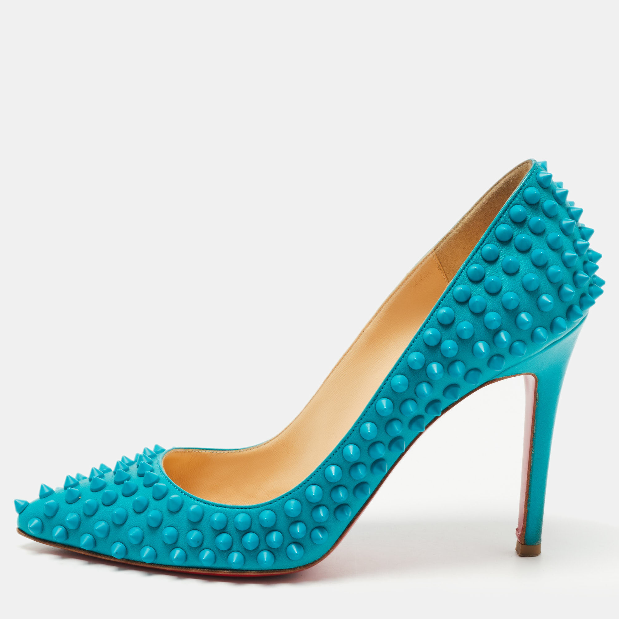 Pre-owned Christian Louboutin Blue Leather Pigalle Spikes Pumps Size 37.5