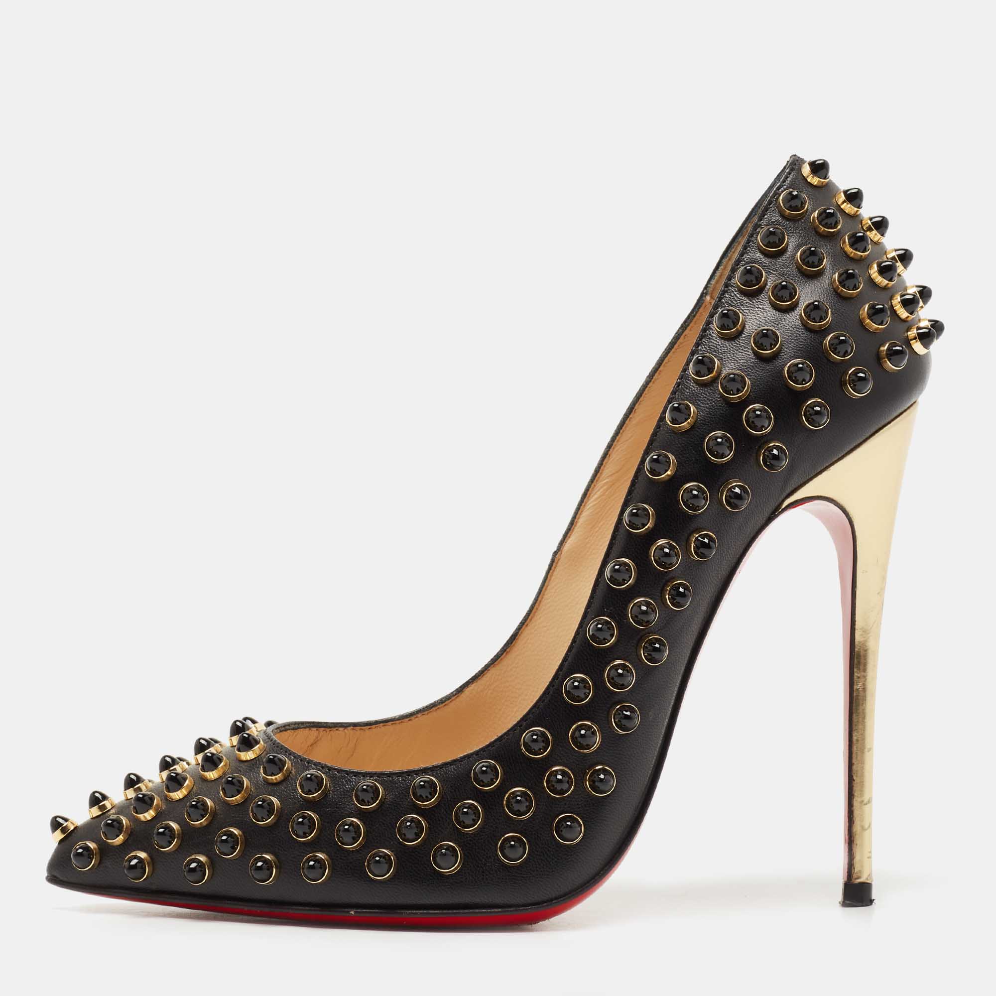 

Christian Louboutin Black Leather Studded Follies Cabo Pumps Size