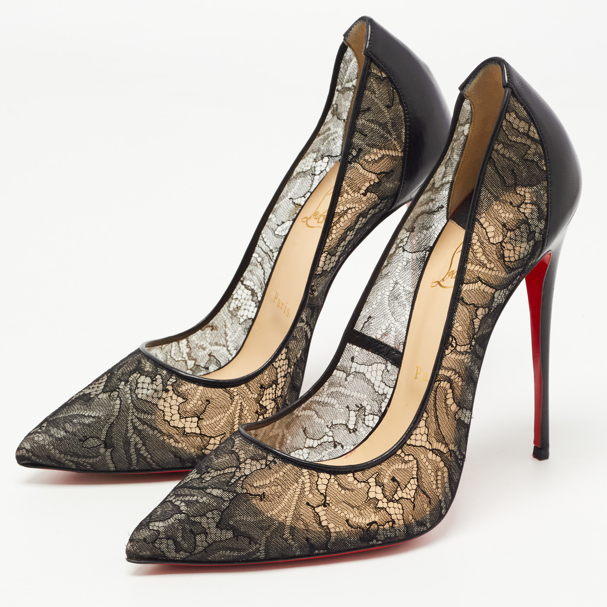 

Christian Louboutin Black Leather and Mesh Follies Pumps Size