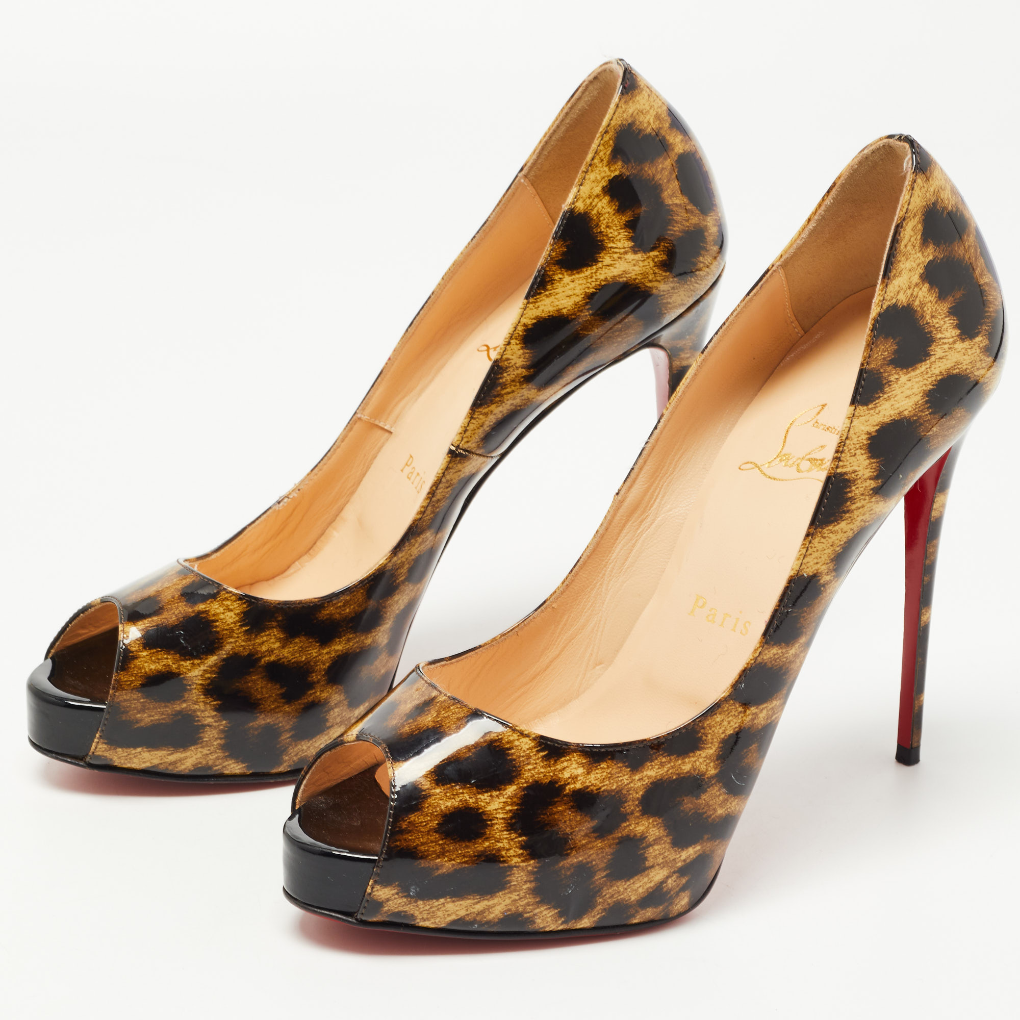 

Christian Louboutin Brown/Black Leopard Print Patent Leather New Very Prive Pumps Size