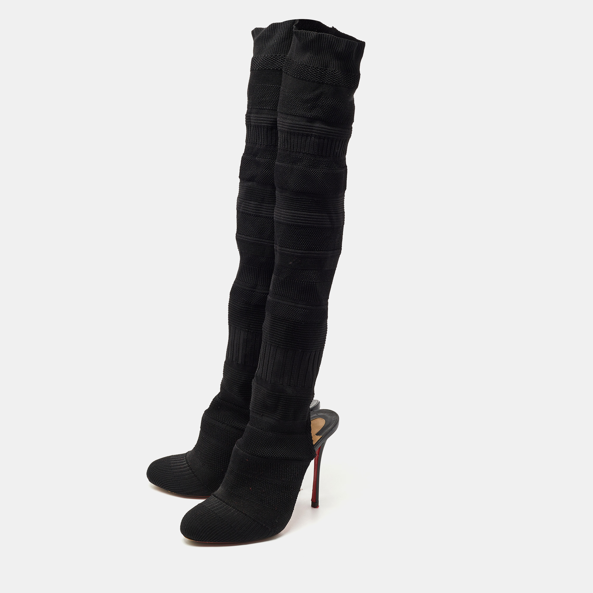

Christian Louboutin Black Knit Fabric Sock Thigh High Boots Size