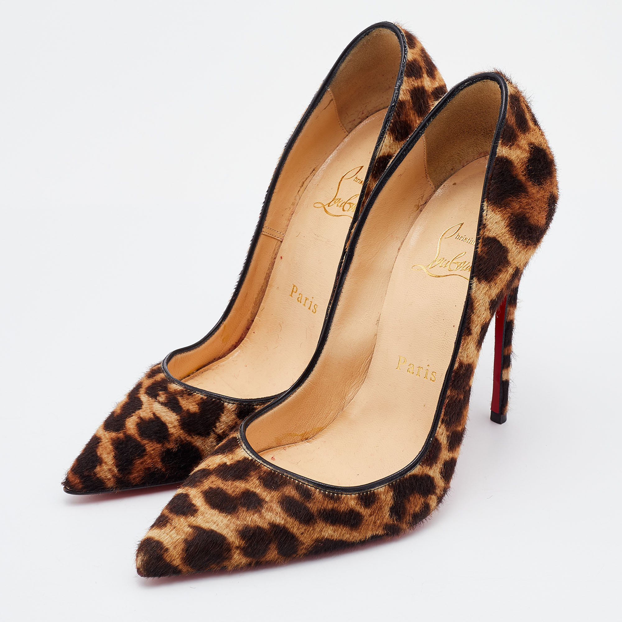 

Christian Louboutin Brown/Beige Leopard Print Calf Hair Pigalle Follies Pumps Size