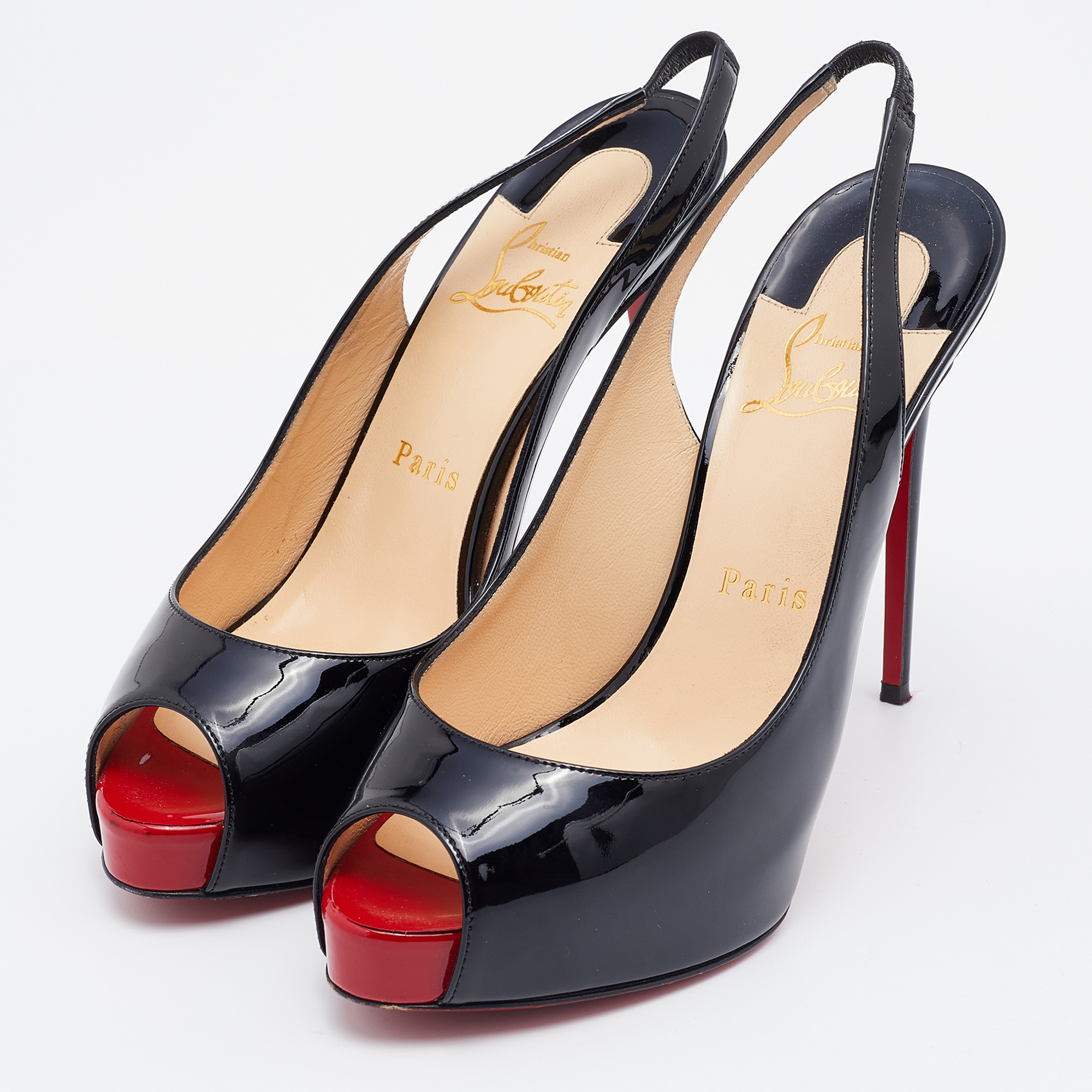 

Christian Louboutin Black Patent Leather Private Number Sandals Size