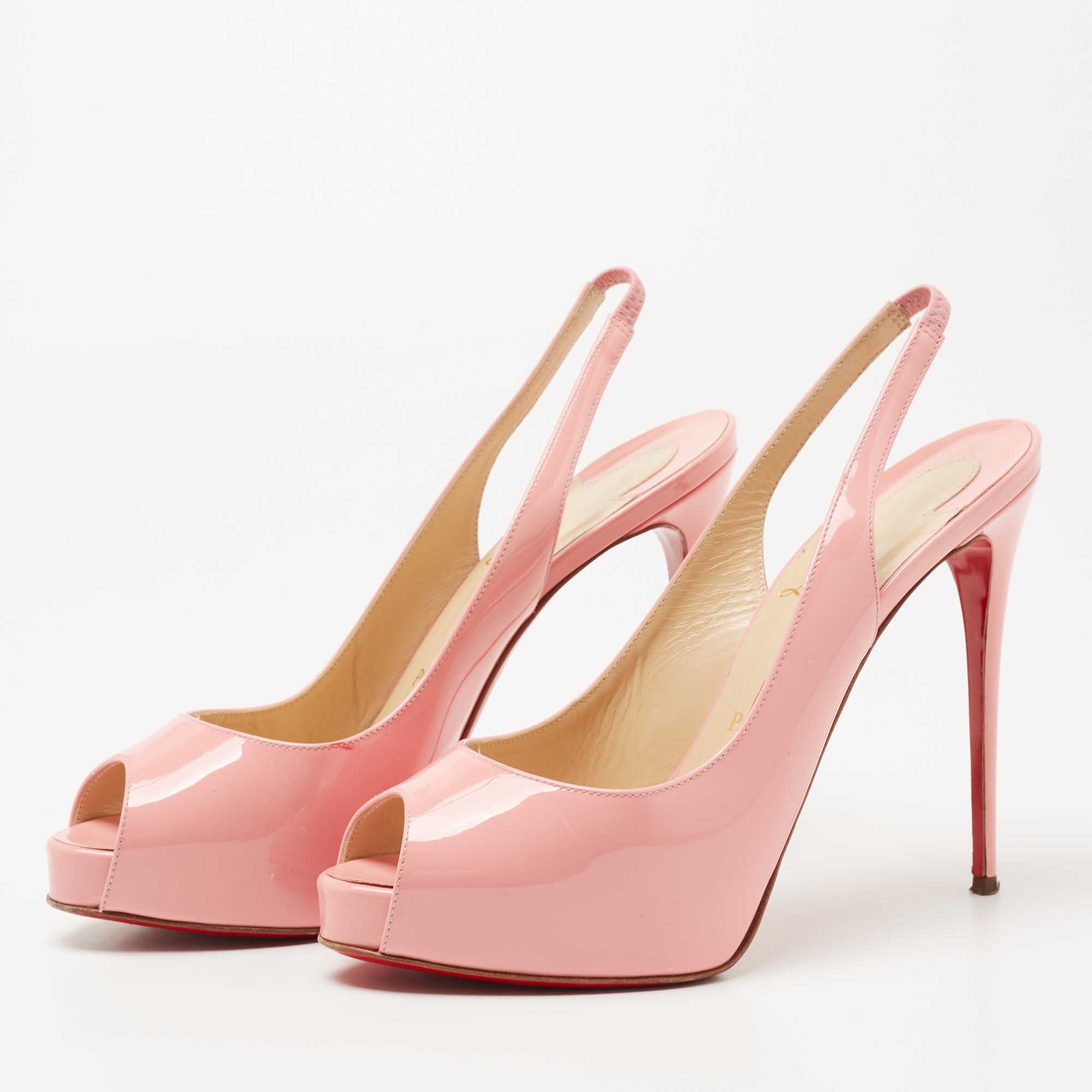 

Christian Louboutin Pink Patent Leather Private Number Slingback Pumps Size