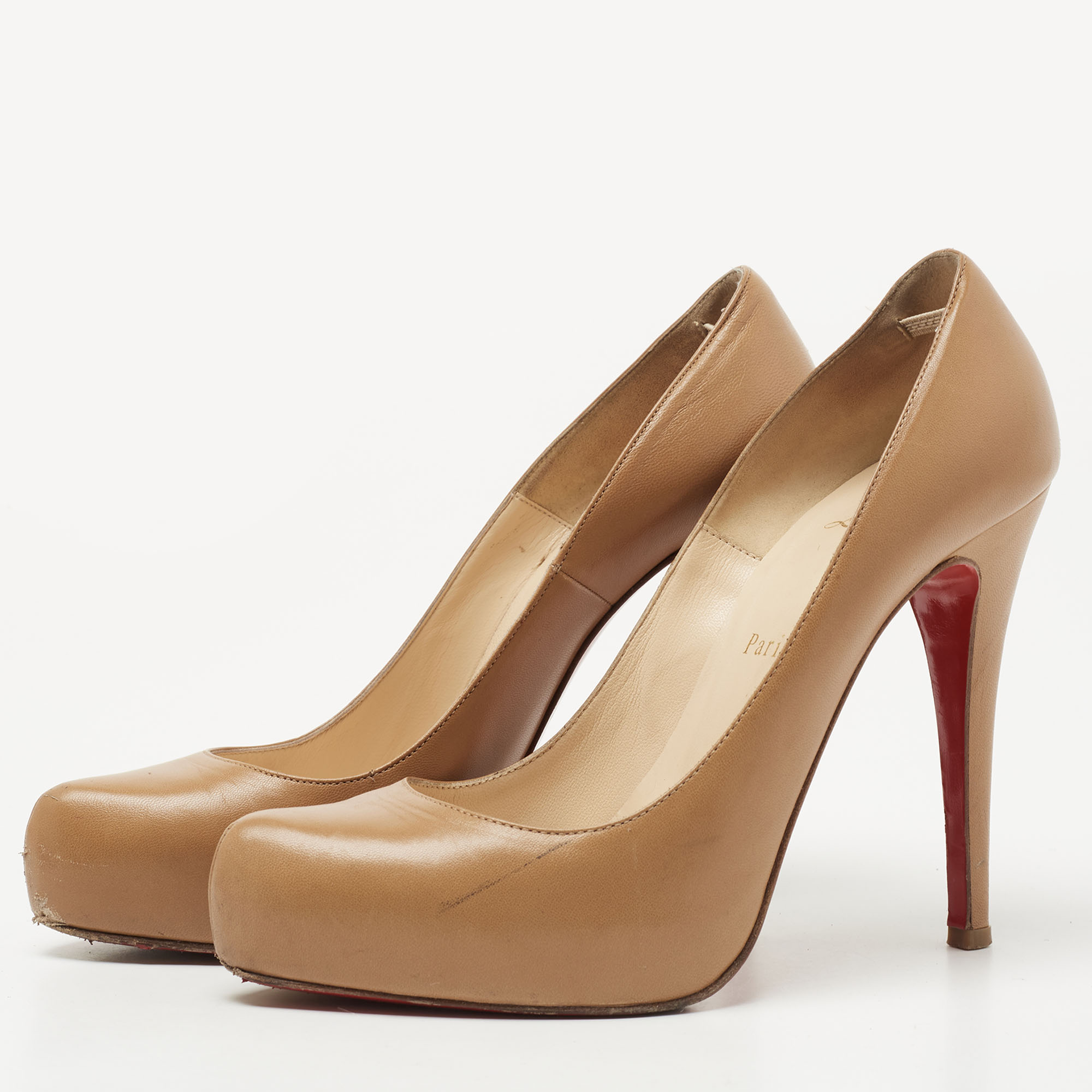 

Christian Louboutin Beige Leather Rolando Platform Pumps Size, Brown