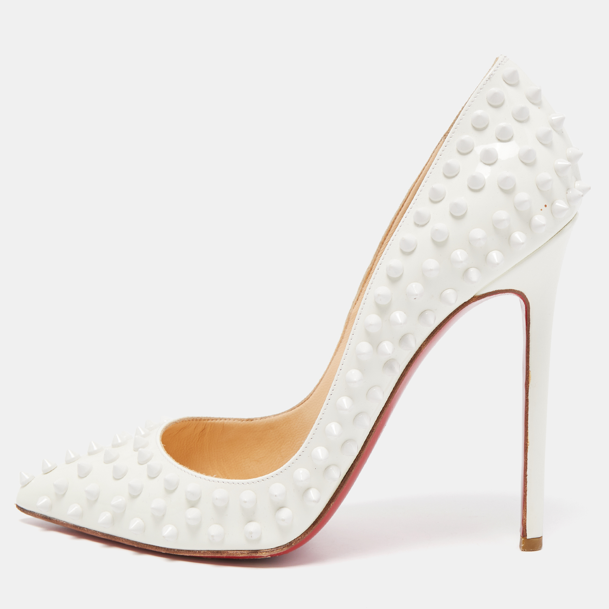 Christian Louboutin Pigalle Spikes 100 Leather Pumps in White