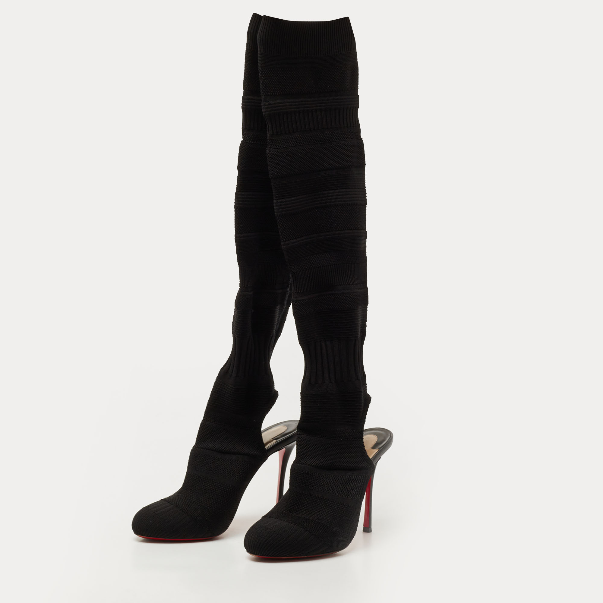

Christian Louboutin Black Knit Fabric Cheminetta Sock Thigh High Boots Size