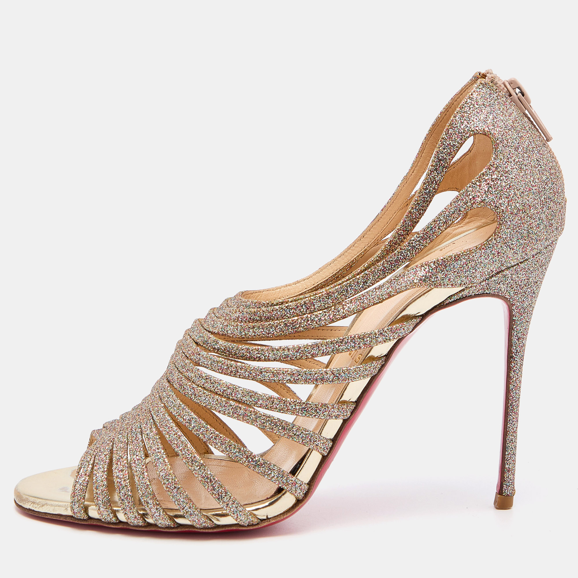 Pre-owned Christian Louboutin Multicolor Glitter Mul Tibrida Strappy Sandals Size 38.5