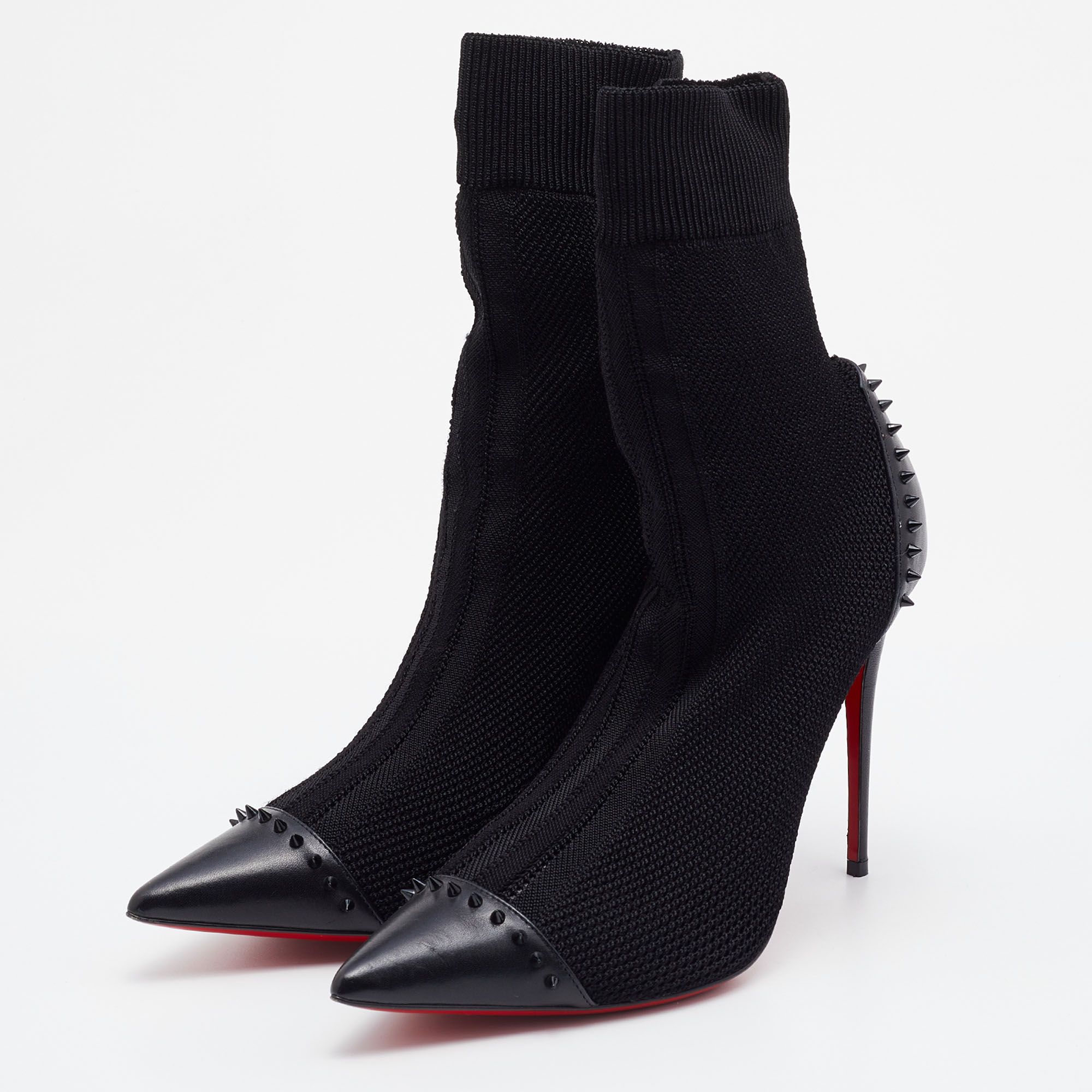 

Christian Louboutin Black Knit Fabric and Leather Studded Dovi Dova Sock Boots Size