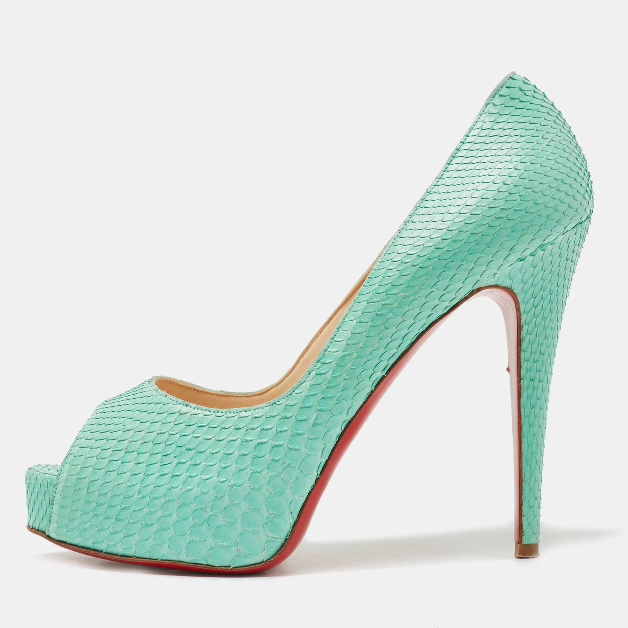 Pre-owned Christian Louboutin Turquoise Python Very Prive Pumps Size 38.5 In Green