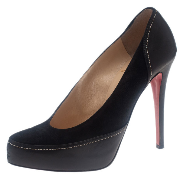 Christian Louboutin Black Suede and Leather Defil Pumps Size 39.5