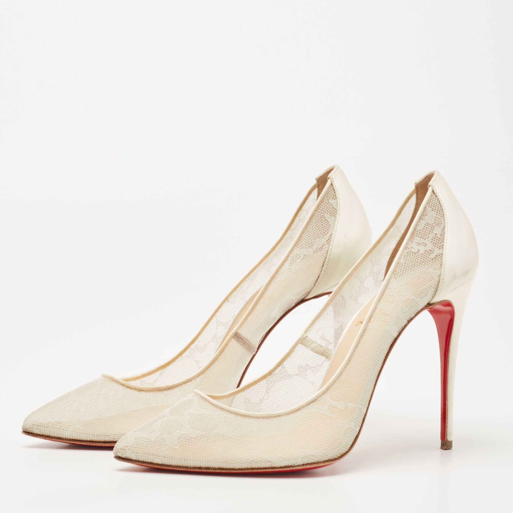 

Christian Louboutin White Mesh and Satin Follies Pumps Size
