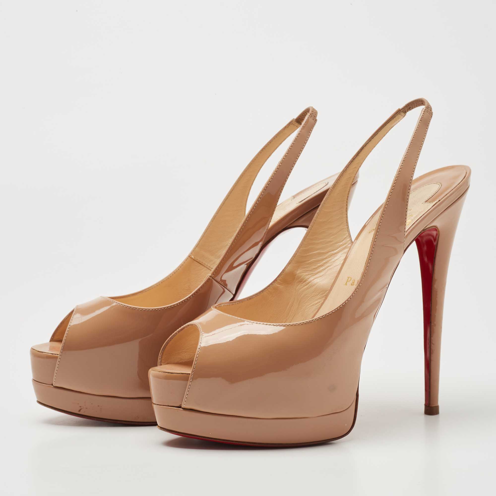 

Christian Louboutin Beige Patent Lady Peep Sandals Size
