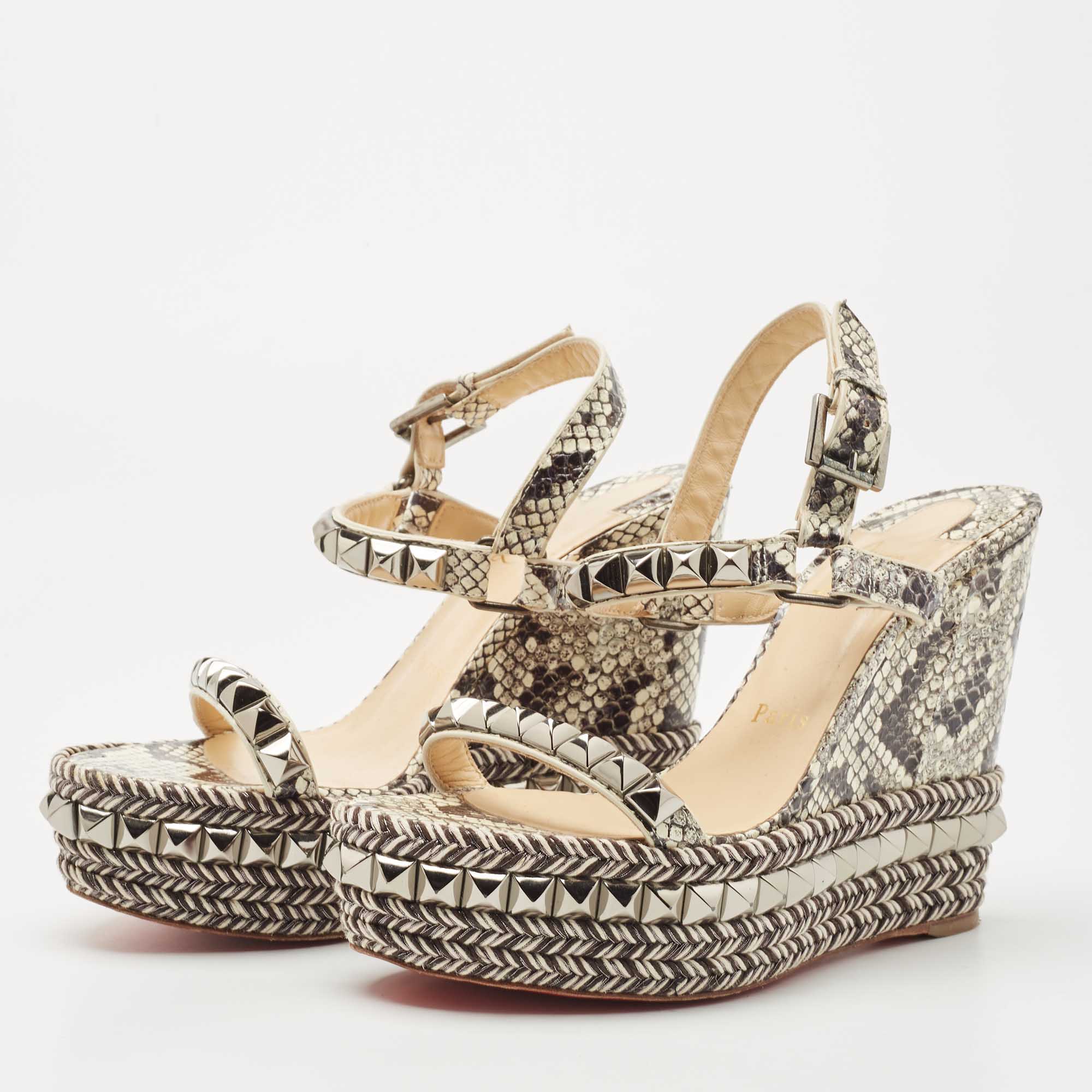 

Christian Louboutin Black/Cream Python Pyraclou Sandals Size