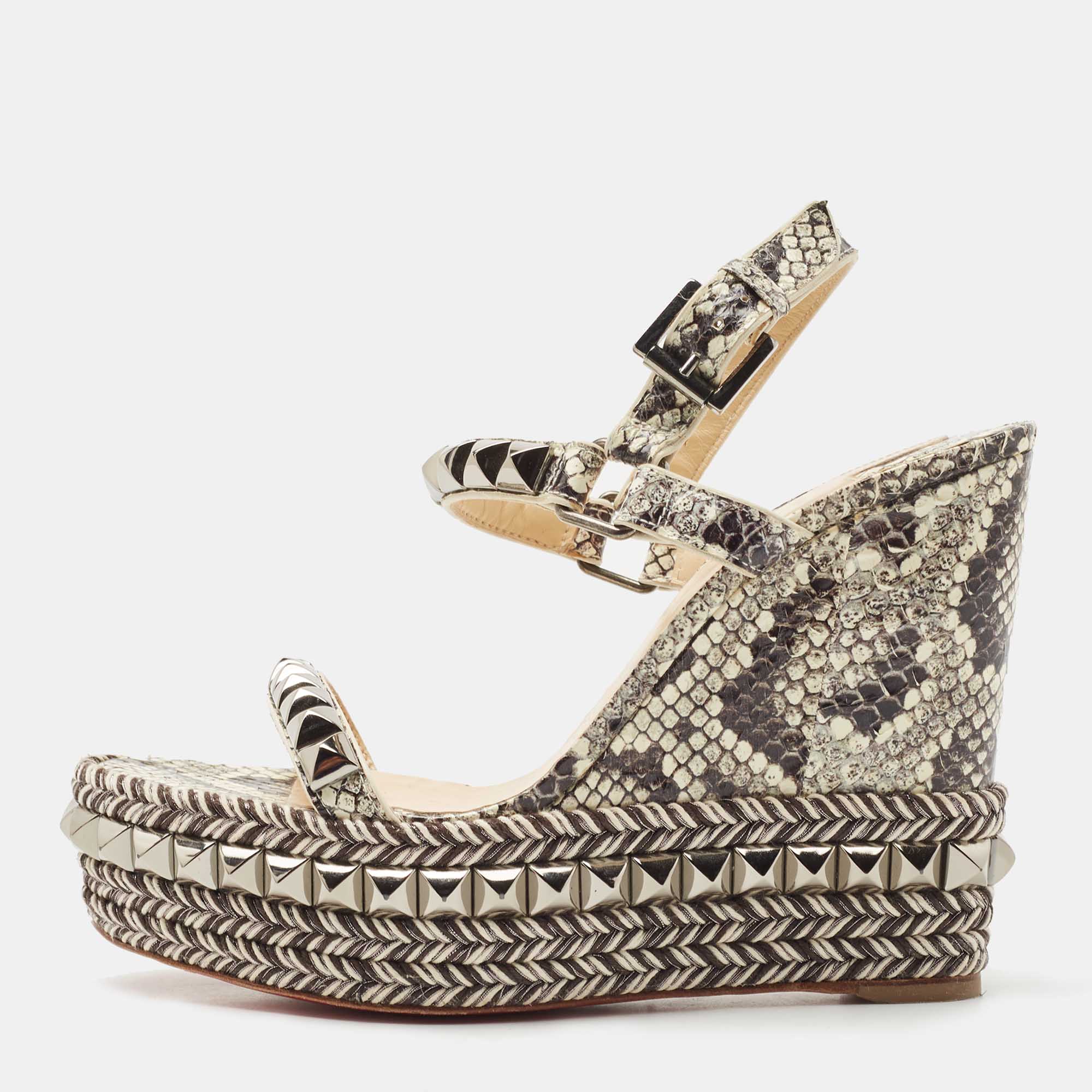 Pre-owned Black/cream Python Pyraclou Sandals Size 37