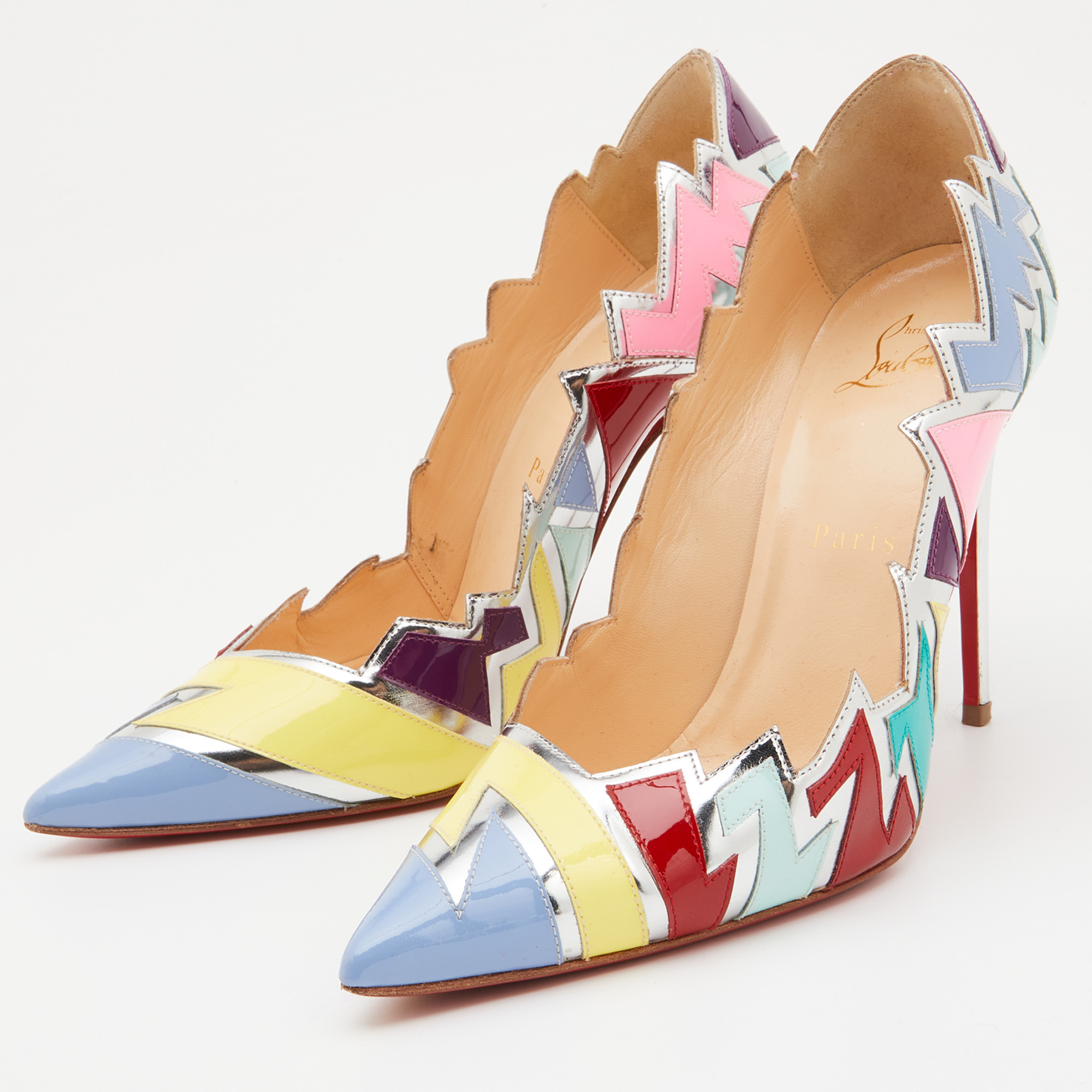 

Christian Louboutin Multicolor Patent Leather Explotek Zigzag Pumps Size