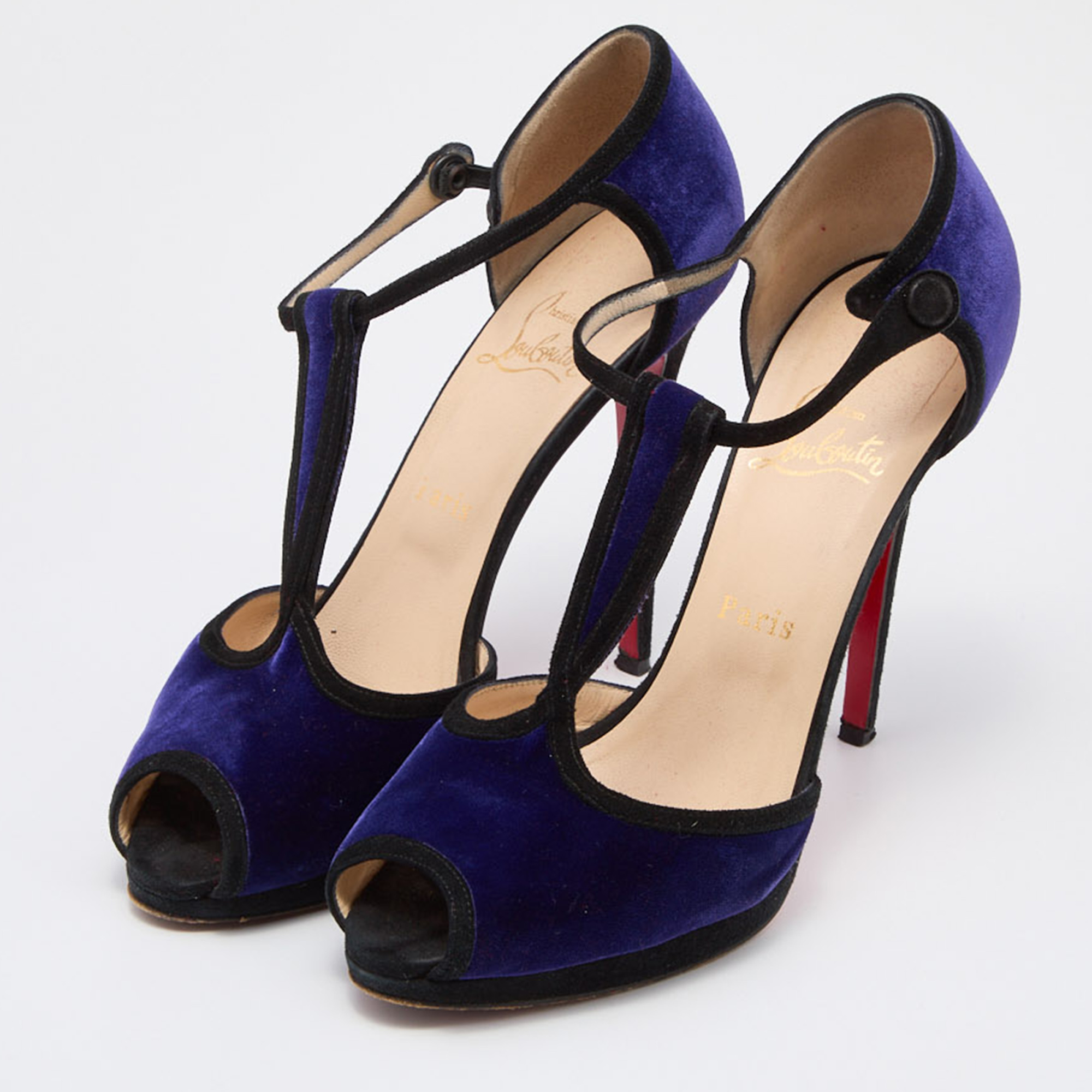 

Christian Louboutin Blue Velvet Oeooo Peep Toe Pumps Size