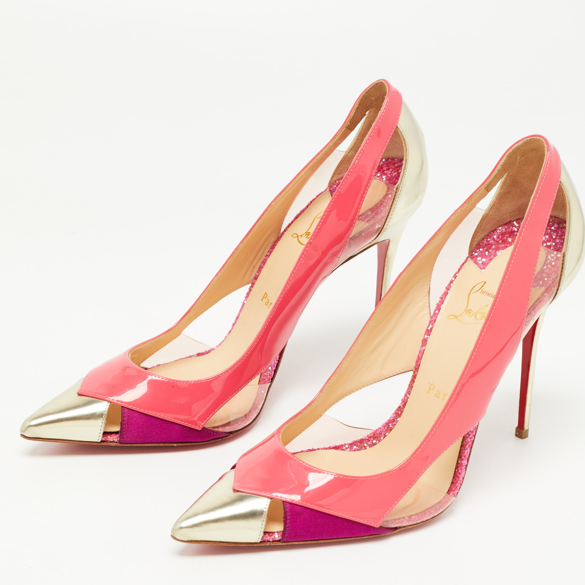 

Christian Louboutin Tricolor Leather and PVC Galata Pumps Size, Pink