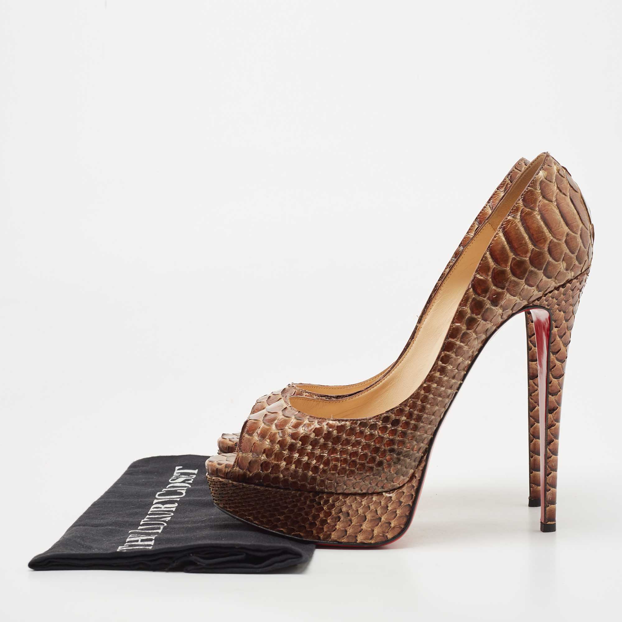 Christian Louboutin Brown Python Lady Peep Pumps Size 40.5 