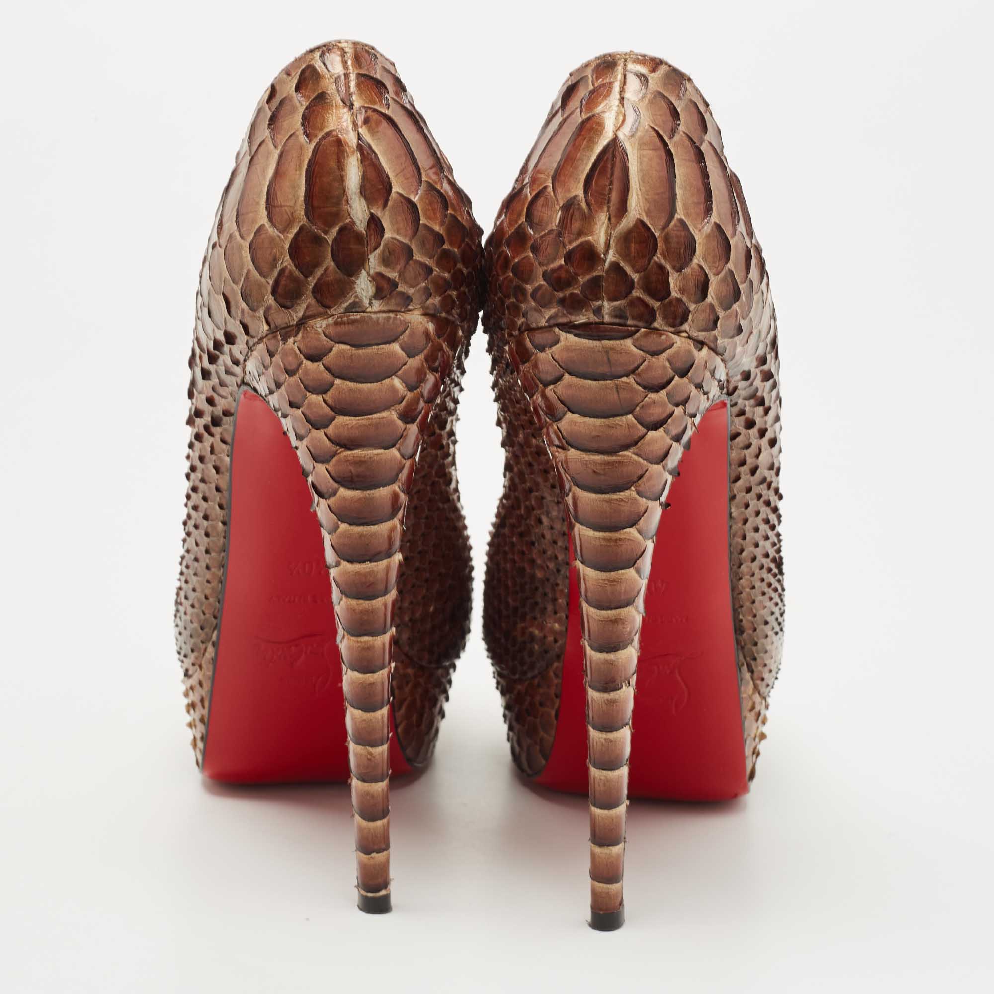 Christian Louboutin Brown Python Lady Peep Pumps Size 40.5 