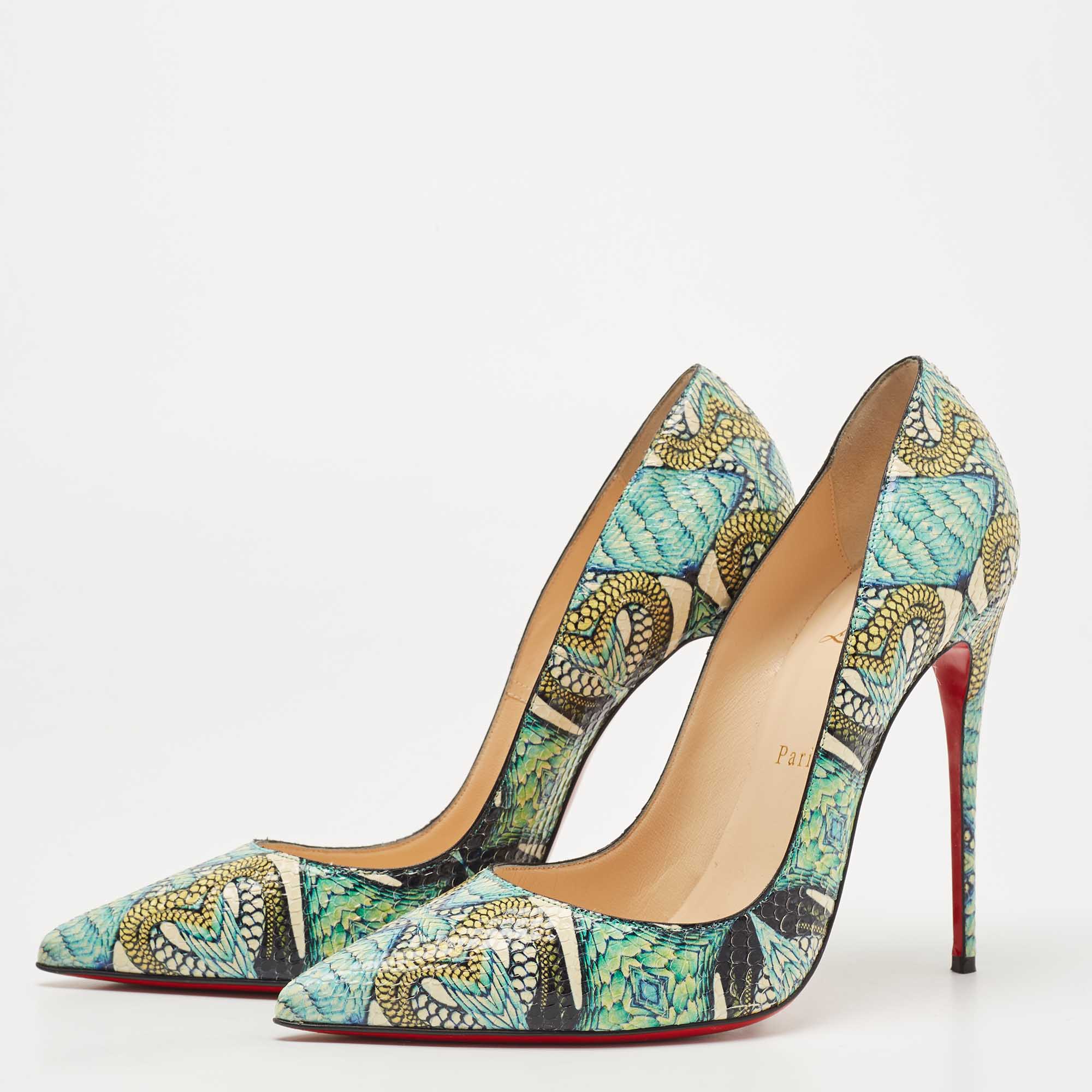 

Christian Louboutin Multicolor Hand Painted Python So Kate Pumps Size, Blue