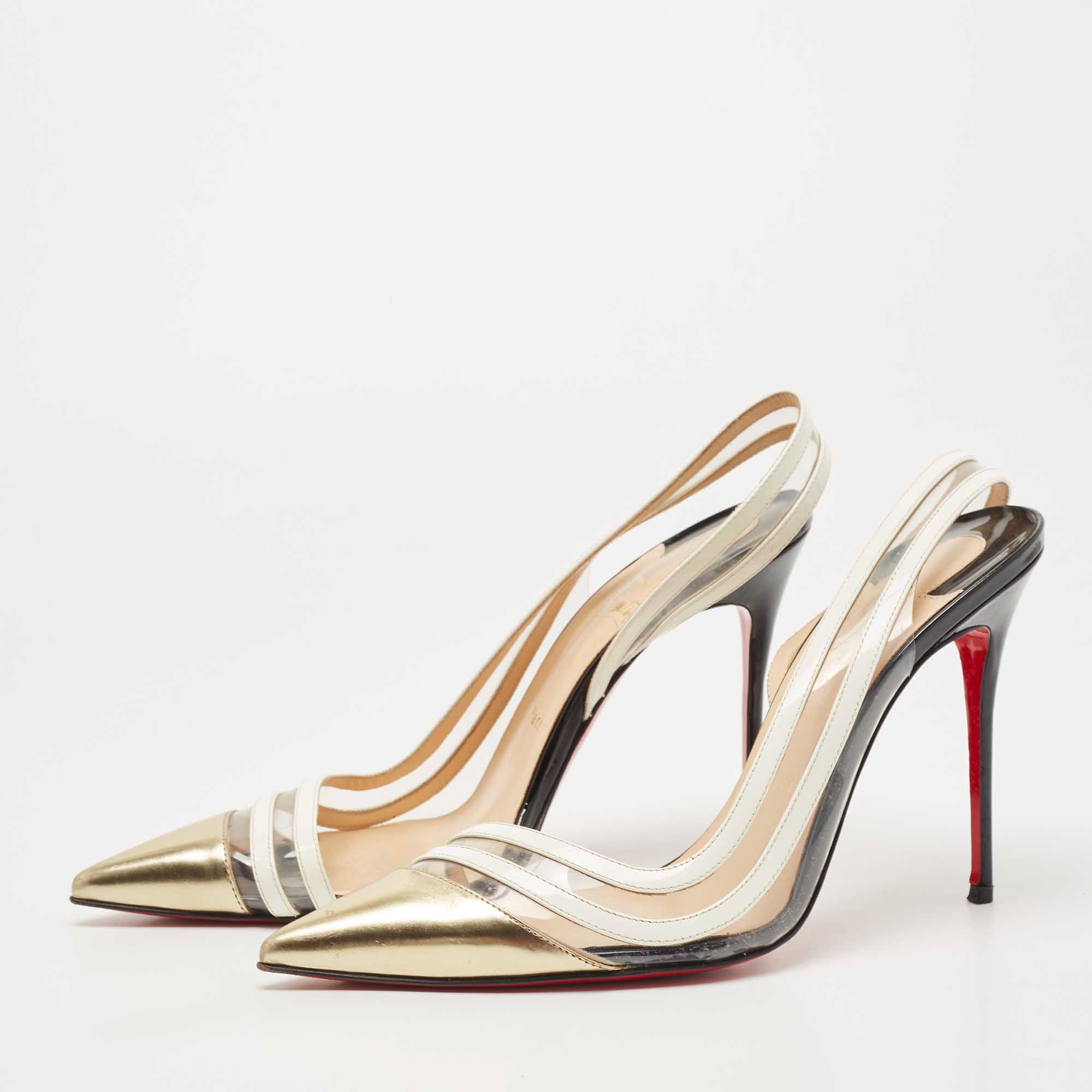 

Christian Louboutin Tricolor Leather and PVC Paralili Pumps Size, Gold
