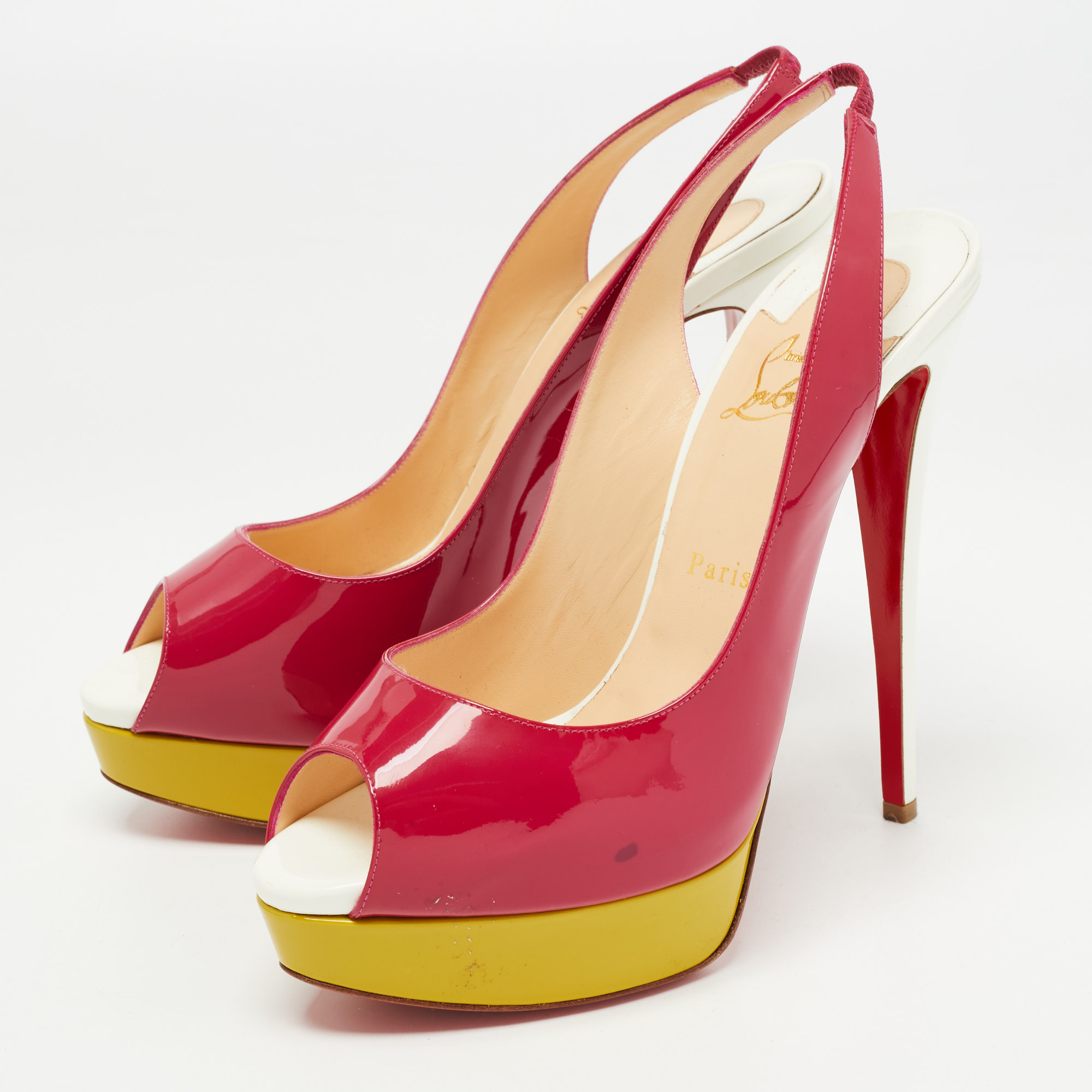 

Christian Louboutin Multicolor Patent Leather Lady Peep Pumps Size