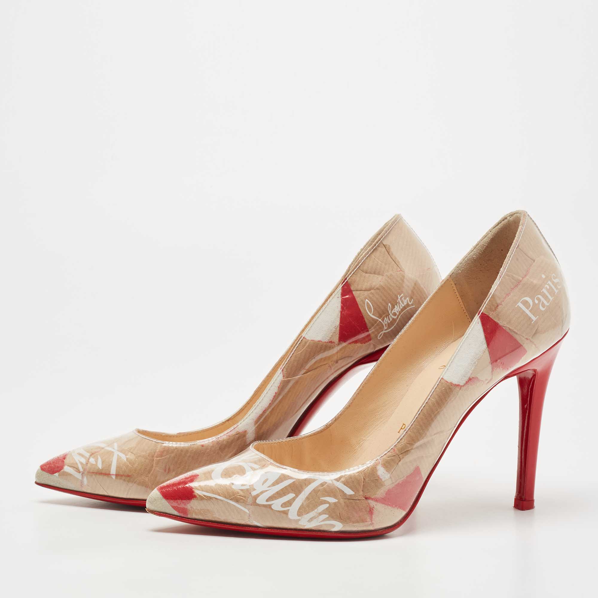 

Christian Louboutin Brown/Red PVC Kraft Kate Pumps Size