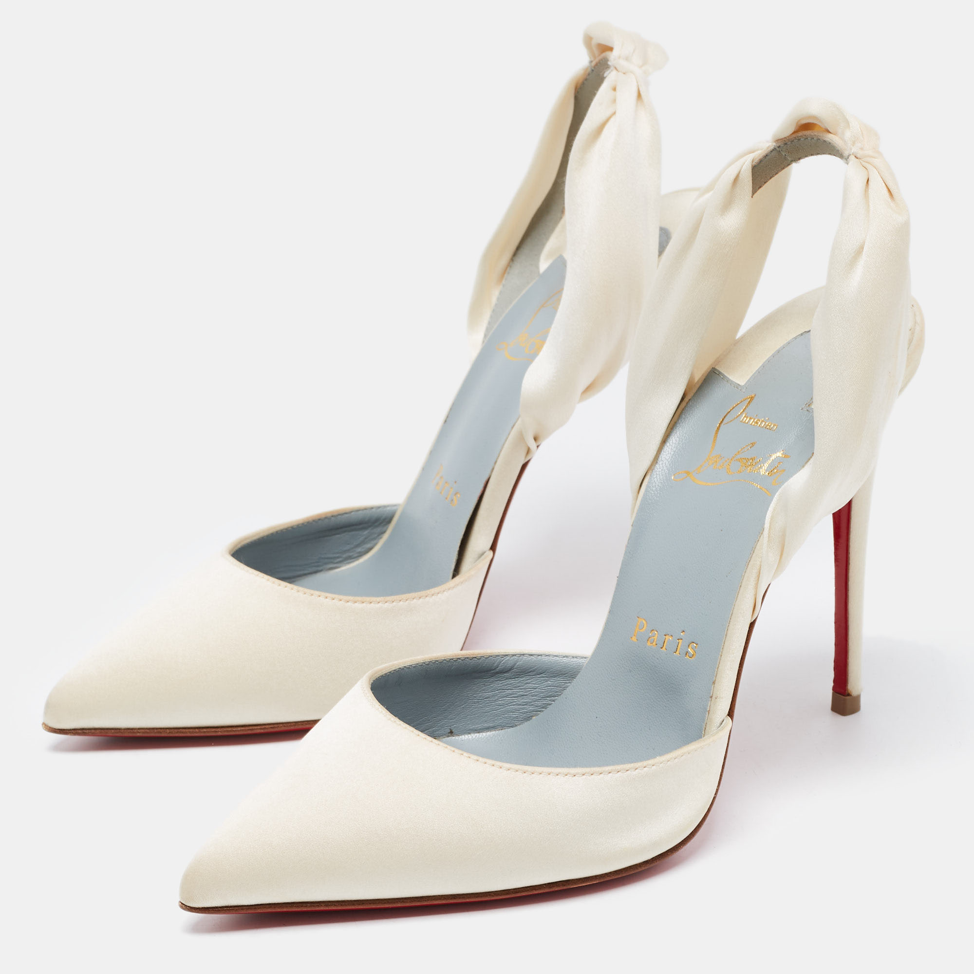 

Christian Louboutin White Satin Slingback Pumps Size