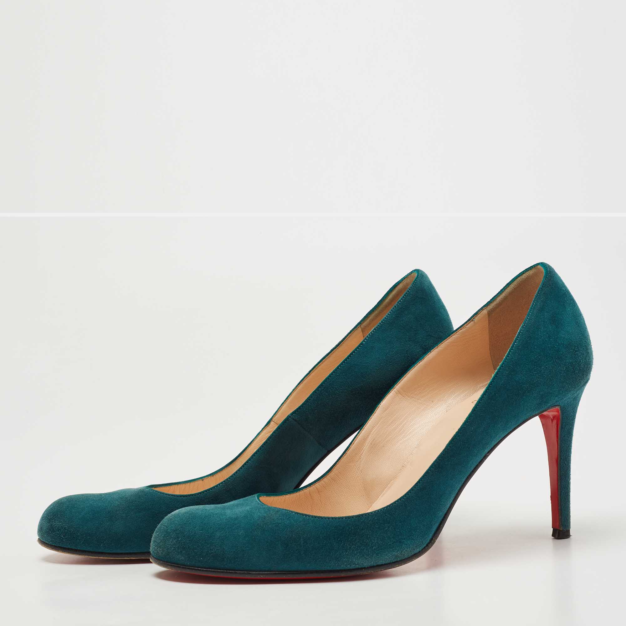 Christian Louboutin Teal Suede Simple Pumps Size, Green