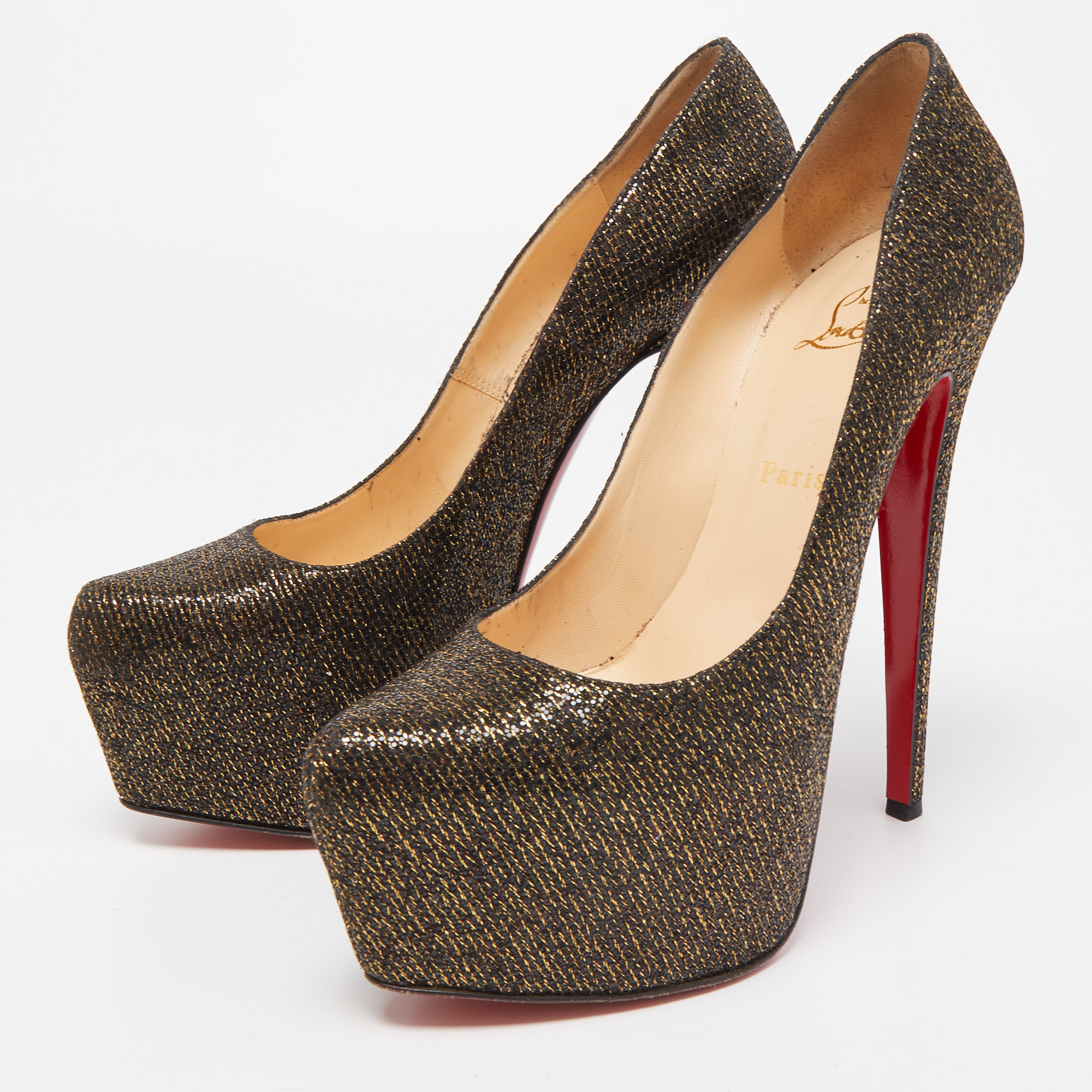 

Christian Louboutin Black/Gold Lurex Fabric Daffodile Pumps Size