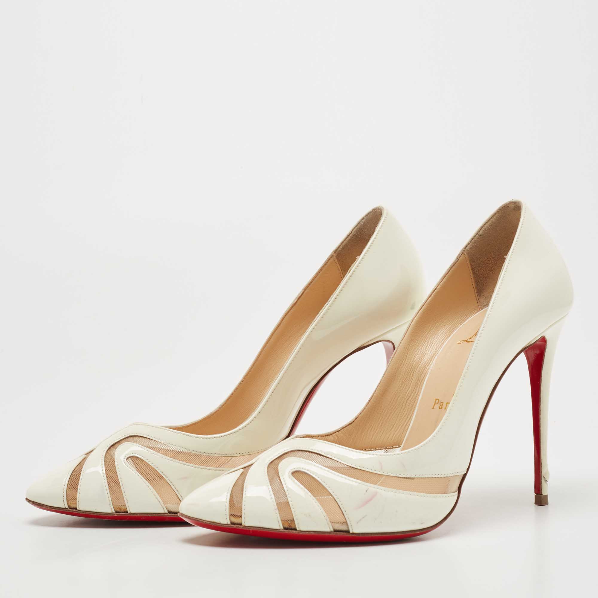 

Christian Louboutin Off White Patent Leather and Mesh Pumps Size