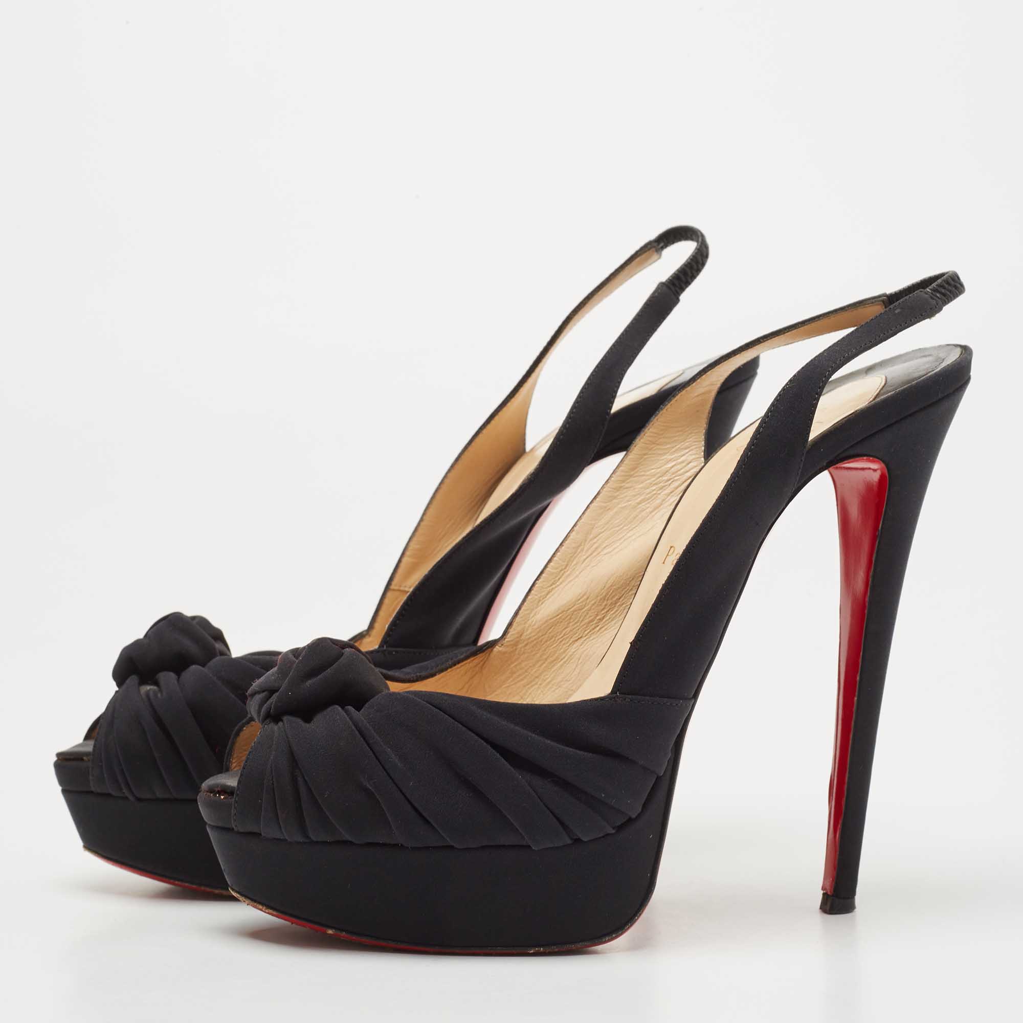 

Christian Louboutin Black Fabric Jenny Slingback Pumps Size